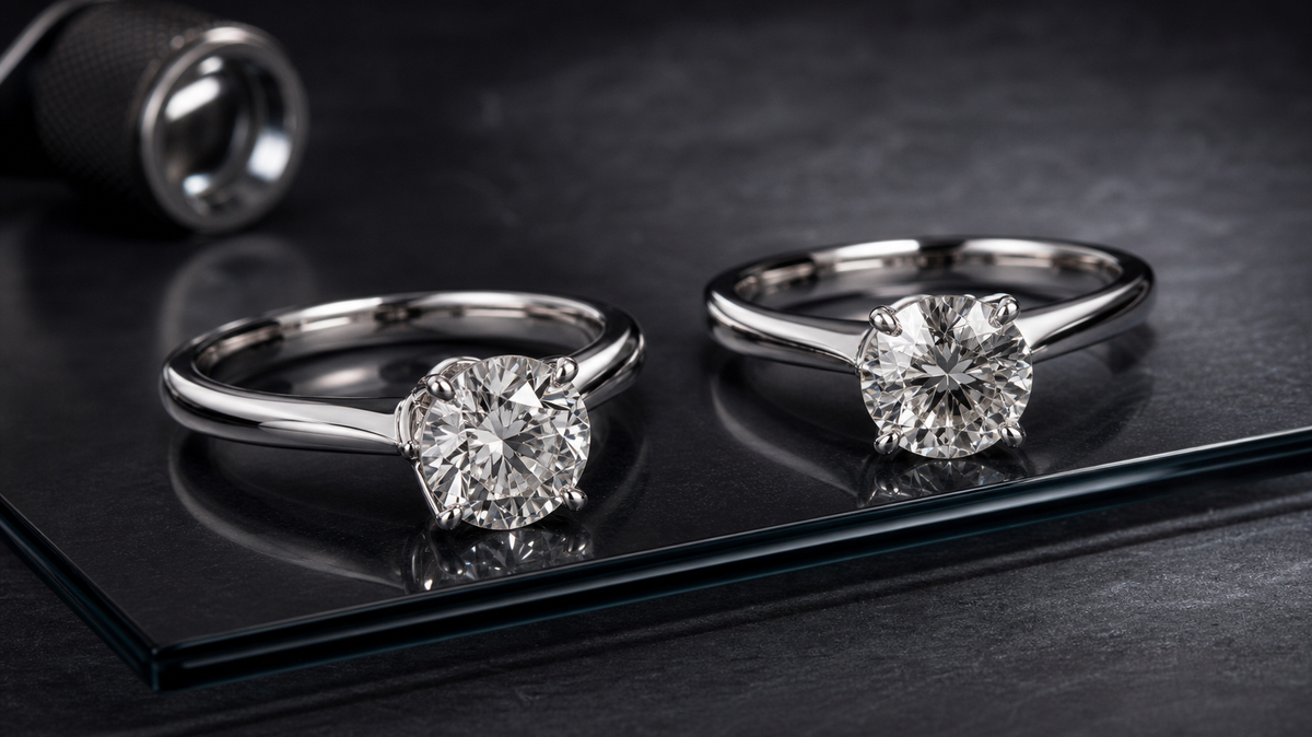 VVS and VS lab-grown diamond engagement rings compared for clarity and eye-clean appearance.