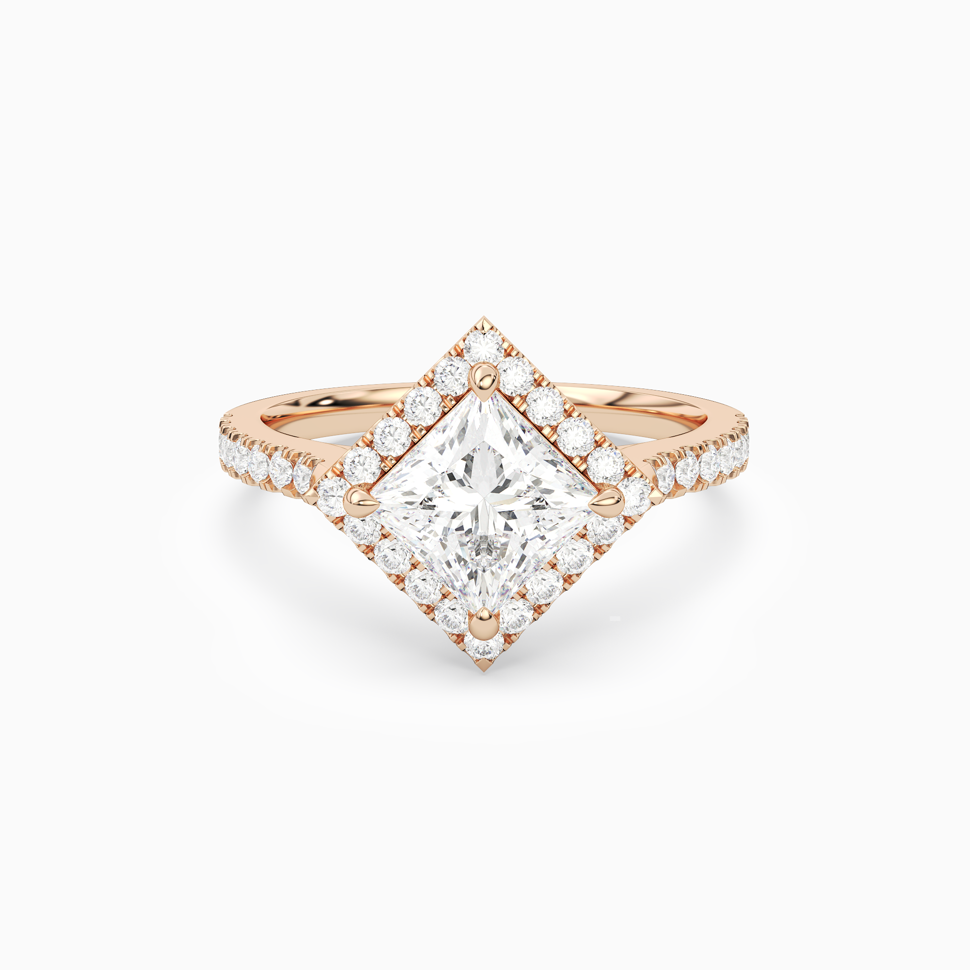 Princess Kite Halo Baseline in 14K Rose Gold main white
