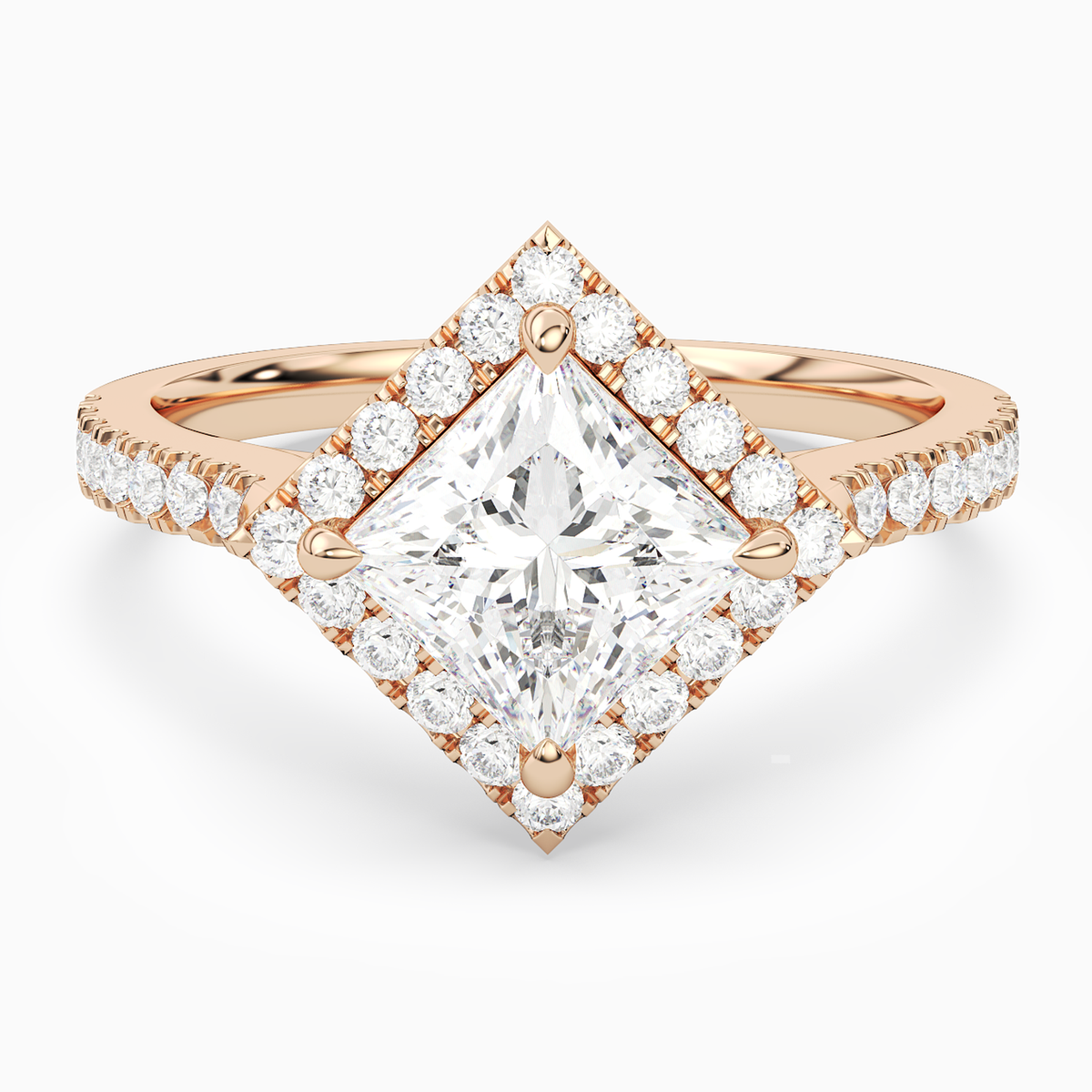 Princess Kite Halo Baseline in 14K Rose Gold main white