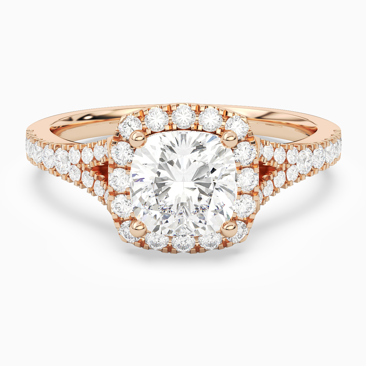 Cushion Classic Halo Split Shank Ring in 14K Rose Gold main white