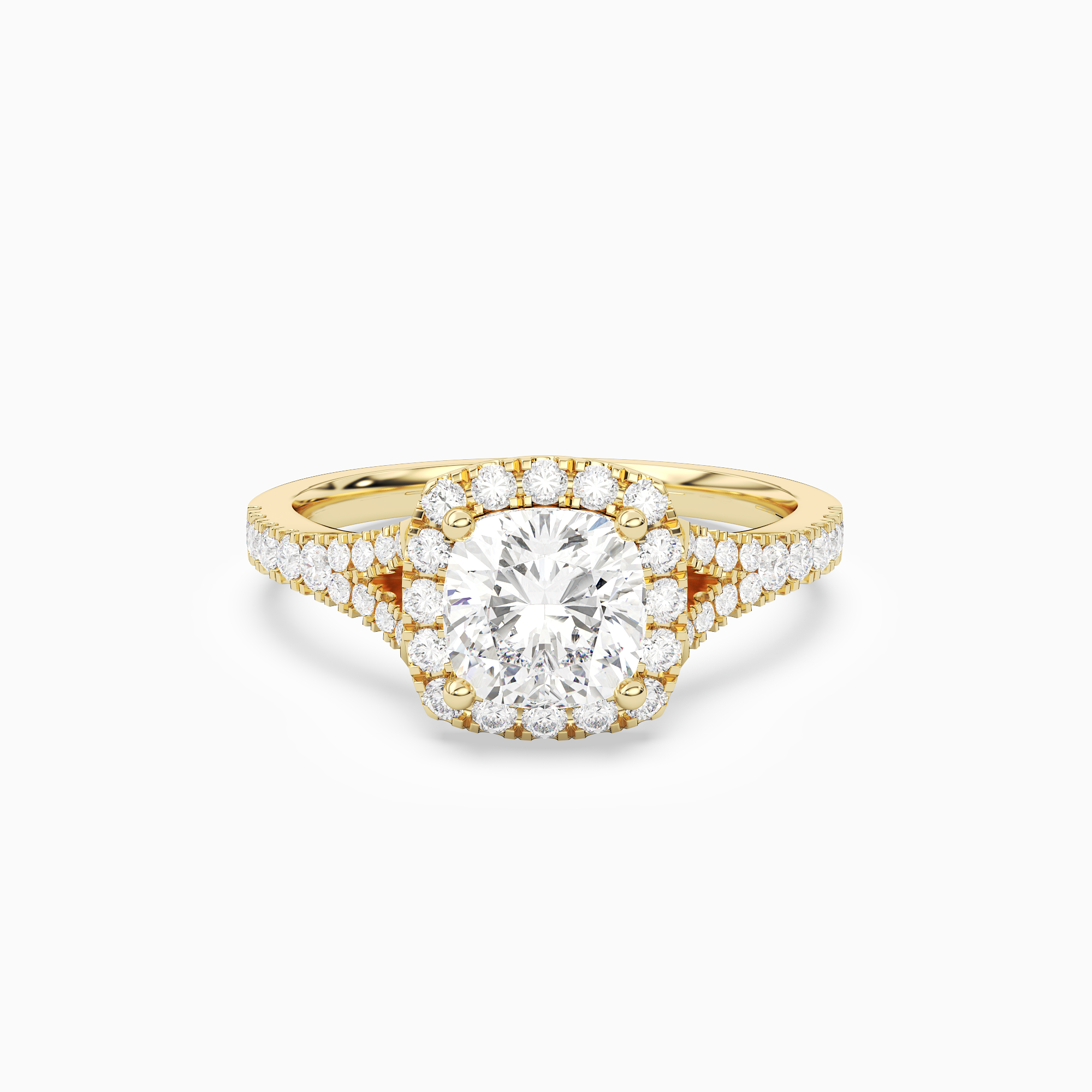Cushion Classic Halo Split Shank Ring in 18K Yellow Gold main white