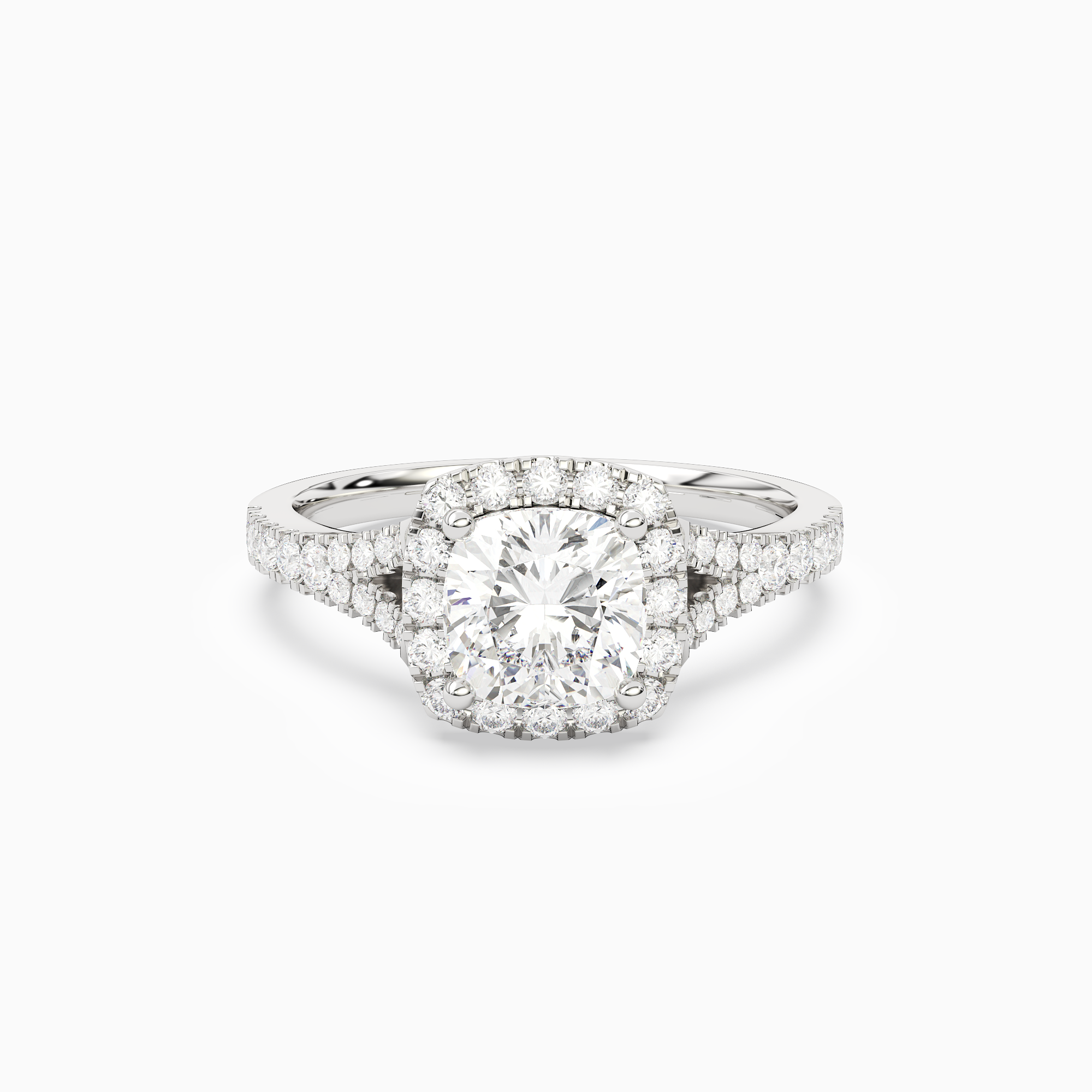 Cushion Classic Halo Split Shank Ring in Platinum main white