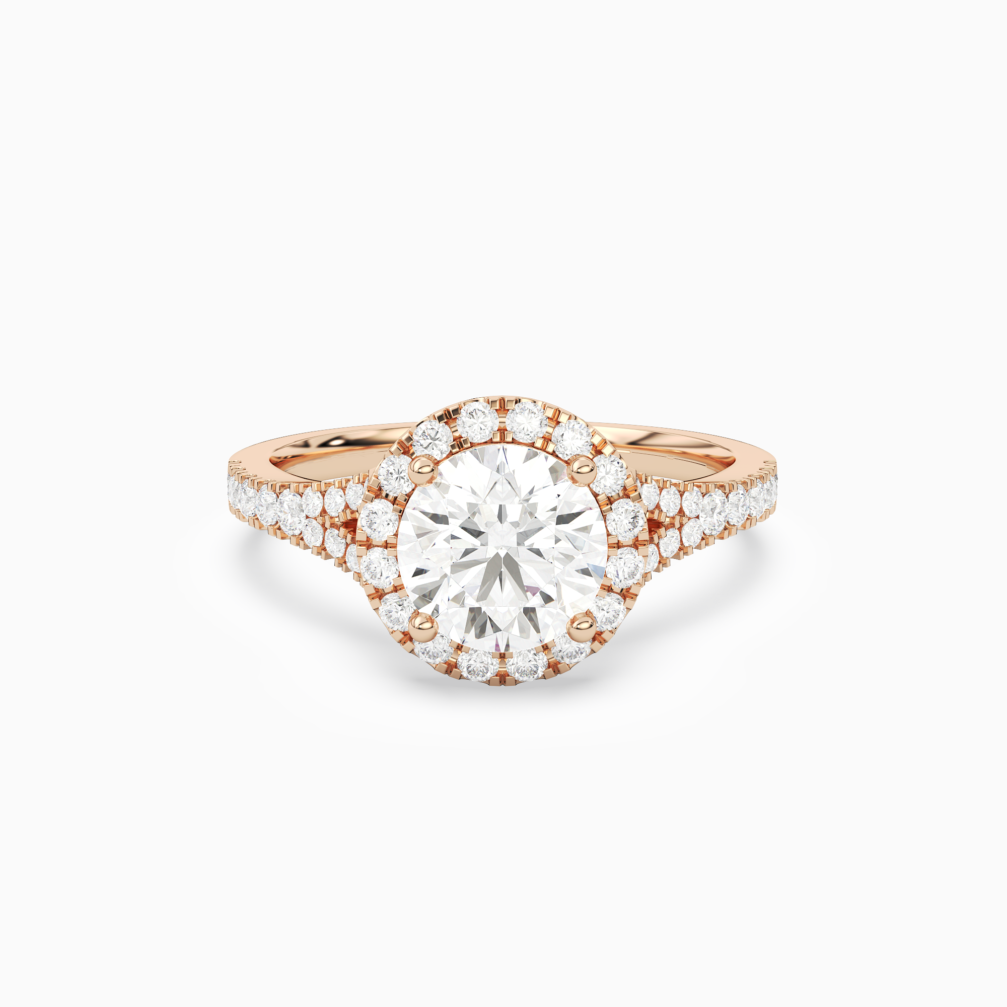 Round Classic Halo Split Shank Ring in 14K Rose Gold main white