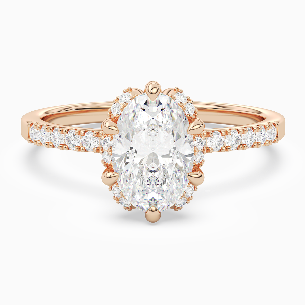 Oval Crown Halo Pavé in 14K Rose Gold main white