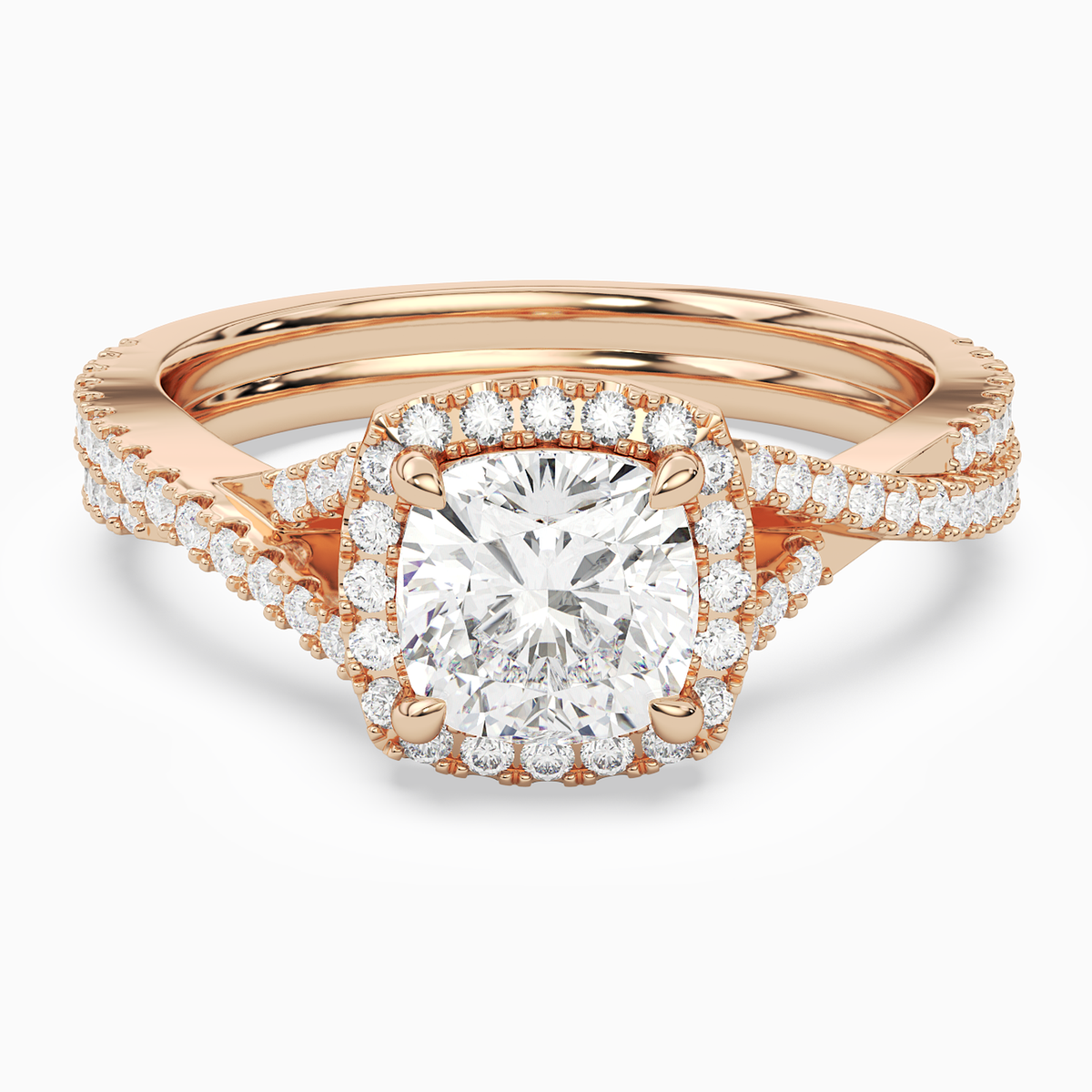 Cushion Twisted Shank Halo in 14K Rose Gold main white