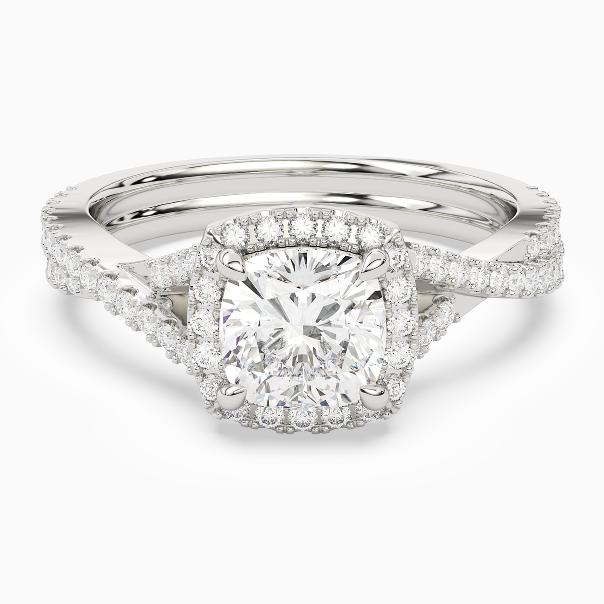 Cushion Twisted Shank Halo in 14K White Gold main white