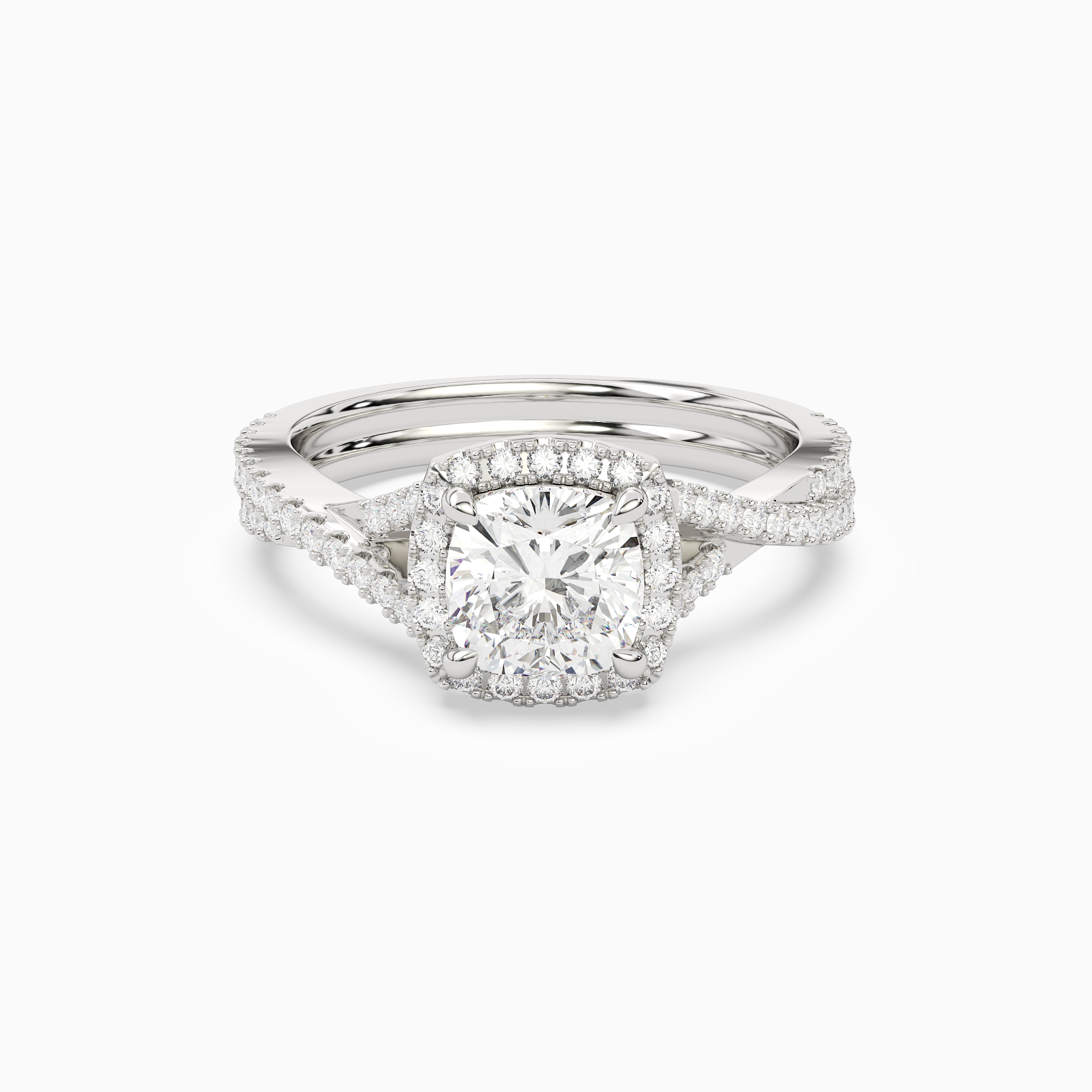Cushion Twisted Shank Halo in Platinum main white