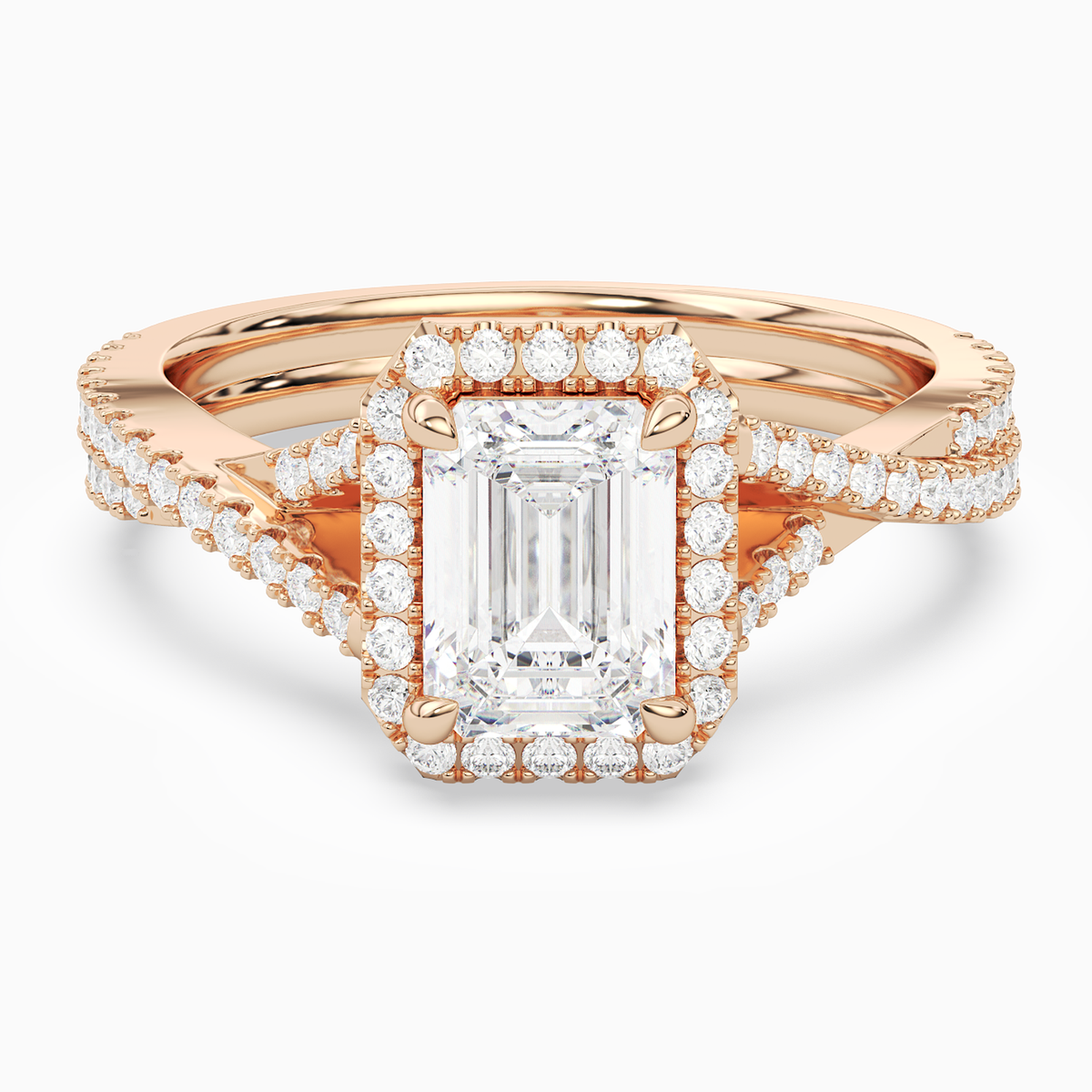 Emerald Twisted Shank Halo in 14K Rose Gold main white