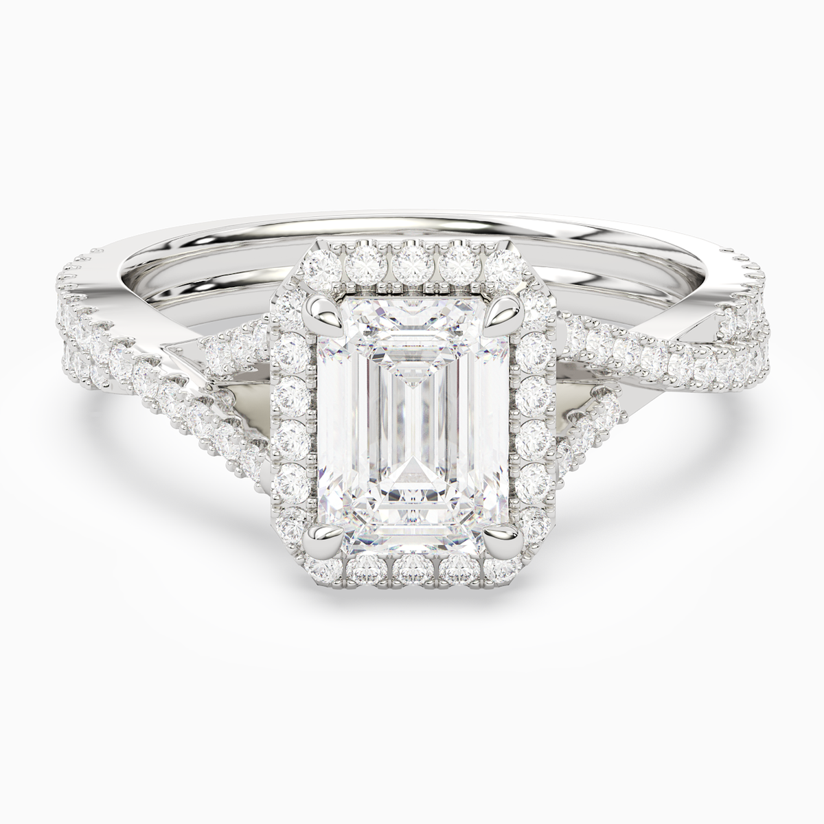 Emerald Twisted Shank Halo in 14K White Gold main white