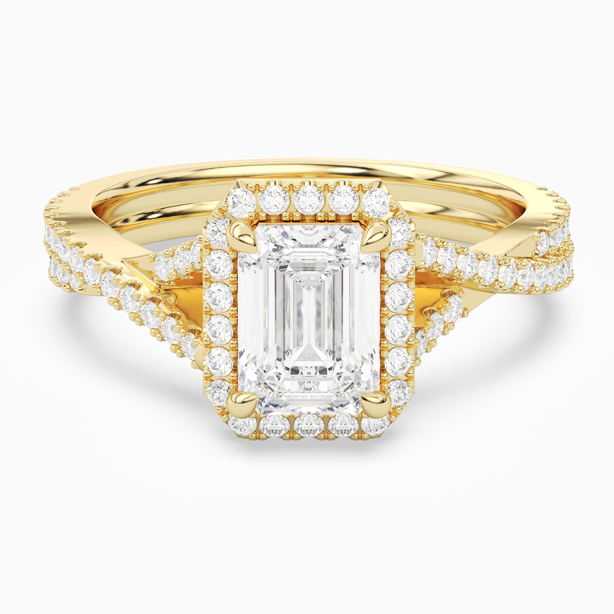 Emerald Twisted Shank Halo in 18K Yellow Gold main white