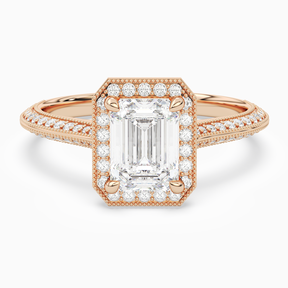 Emerald Octagon Halo in 14K Rose Gold main white