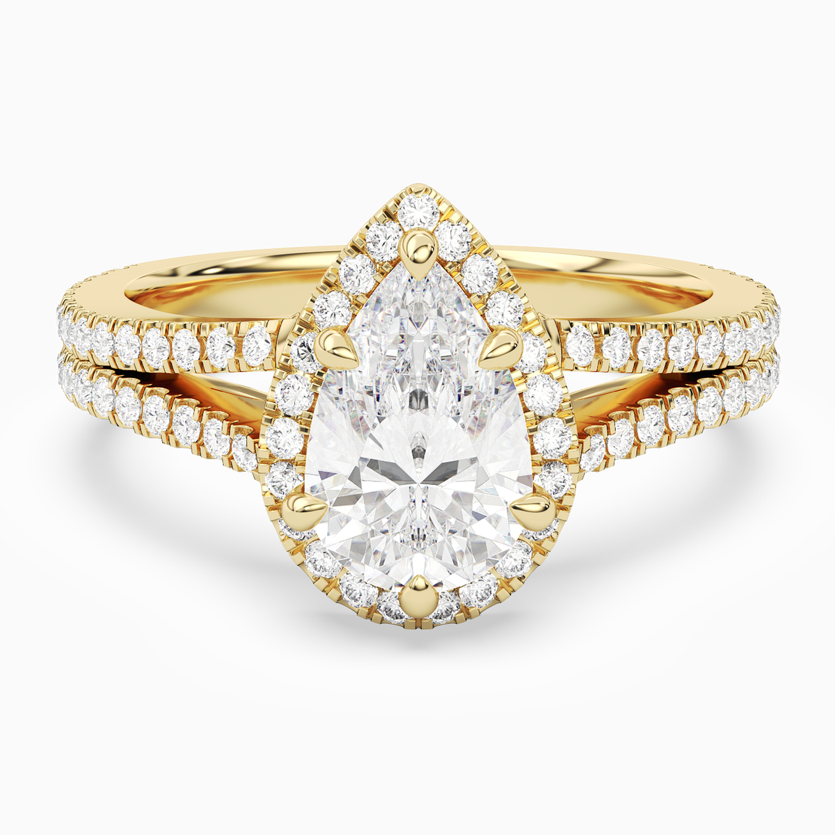 Pear Split Shank Halo in 14K Yellow Gold main white