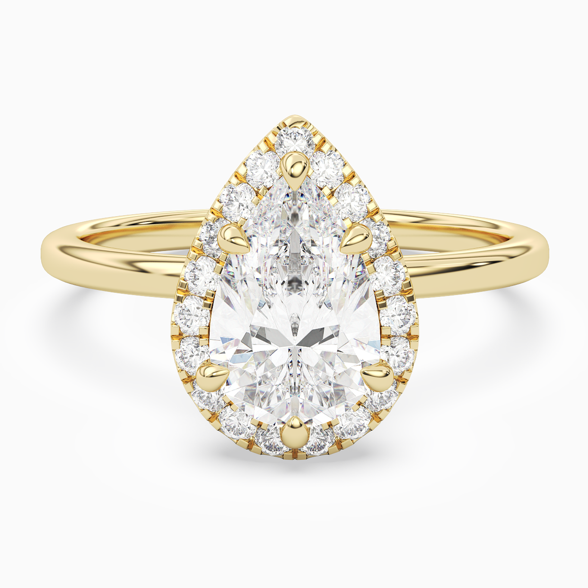 Pear Scalloped Halo Baseline in 14K Yellow Gold main white