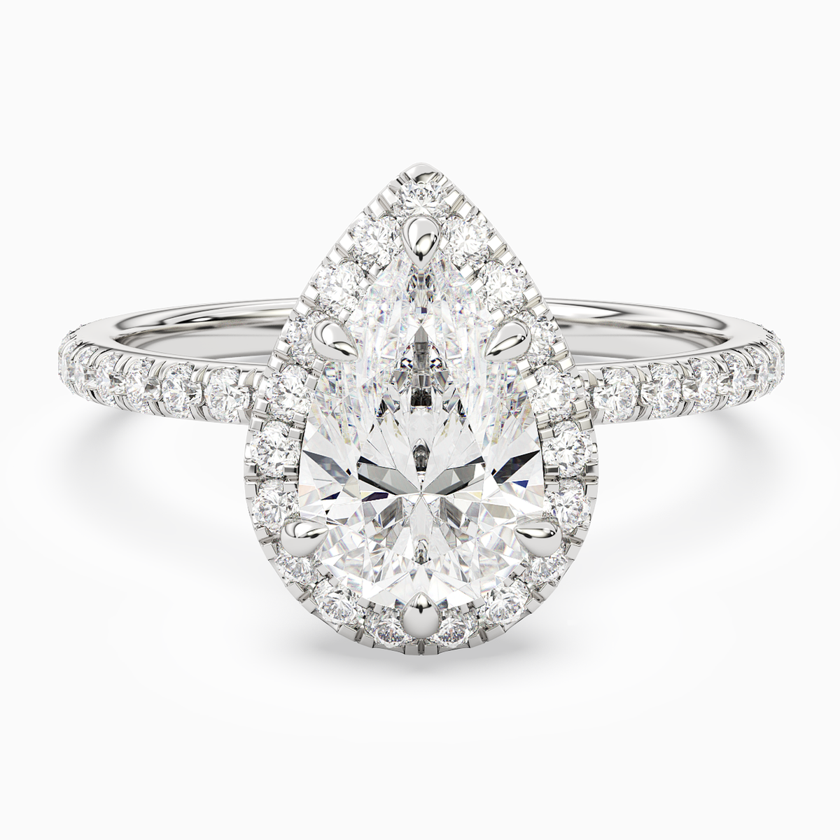 Pear Scalloped Halo Pavé in 14K White Gold main white