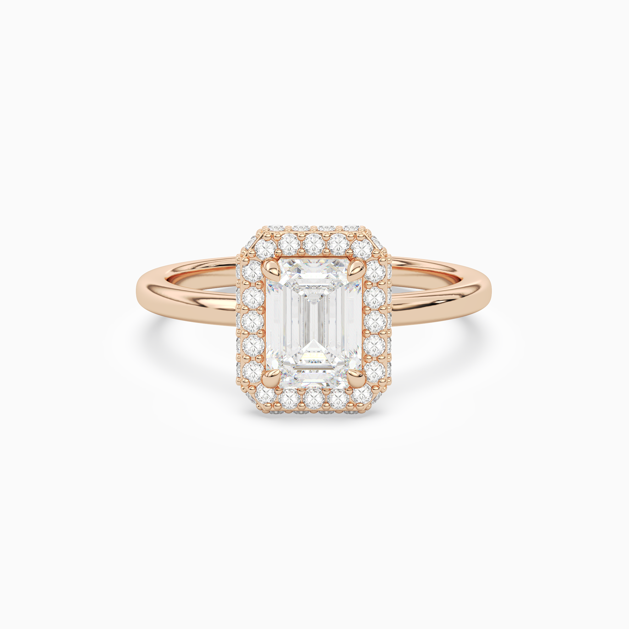 Emerald Compact Halo in 14K Rose Gold main white