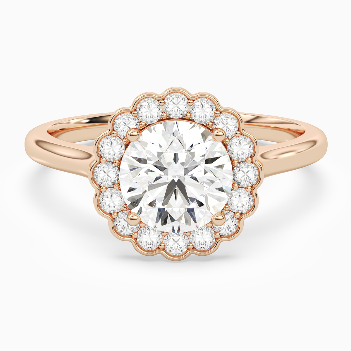 Round Floral Halo in 14K Rose Gold main white
