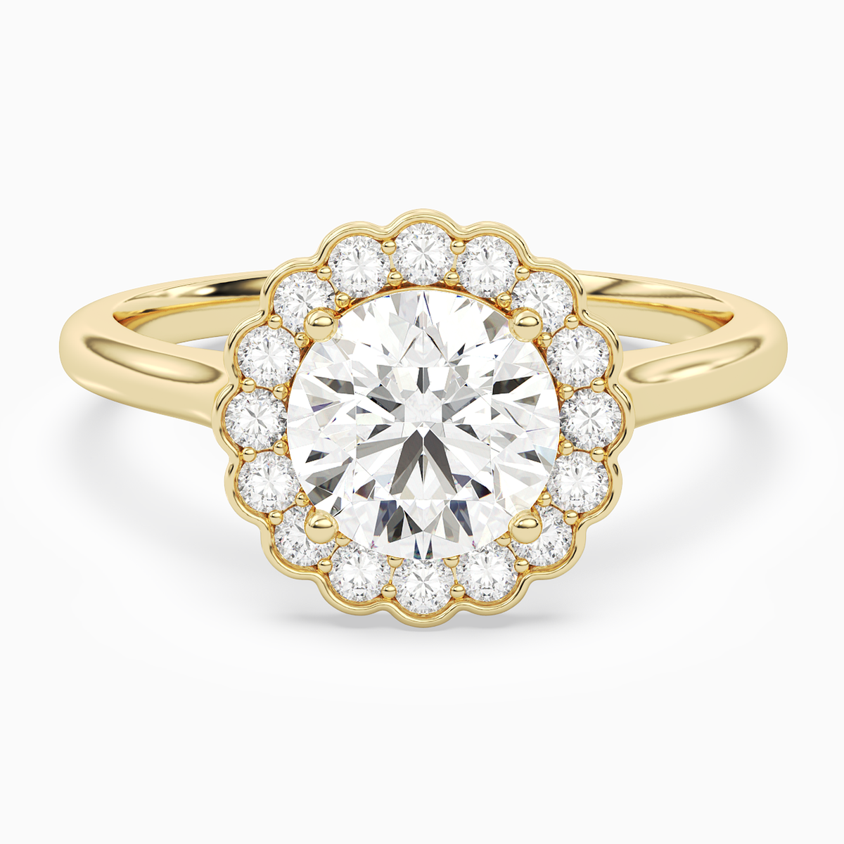 Round Floral Halo in 14K Yellow Gold main white