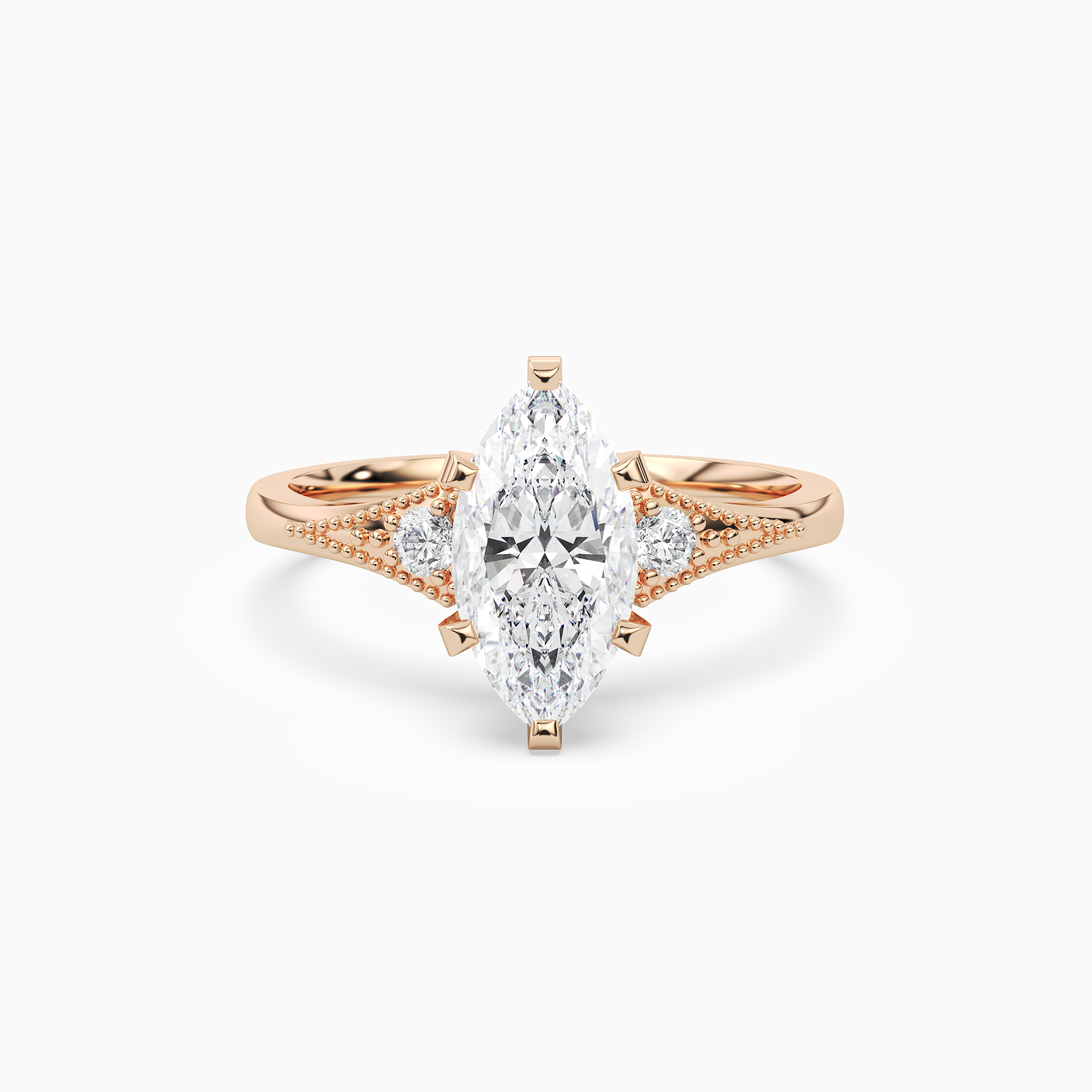 Marquise Milgrain Shoulder Side Stone Ring in 14K Rose Gold main white