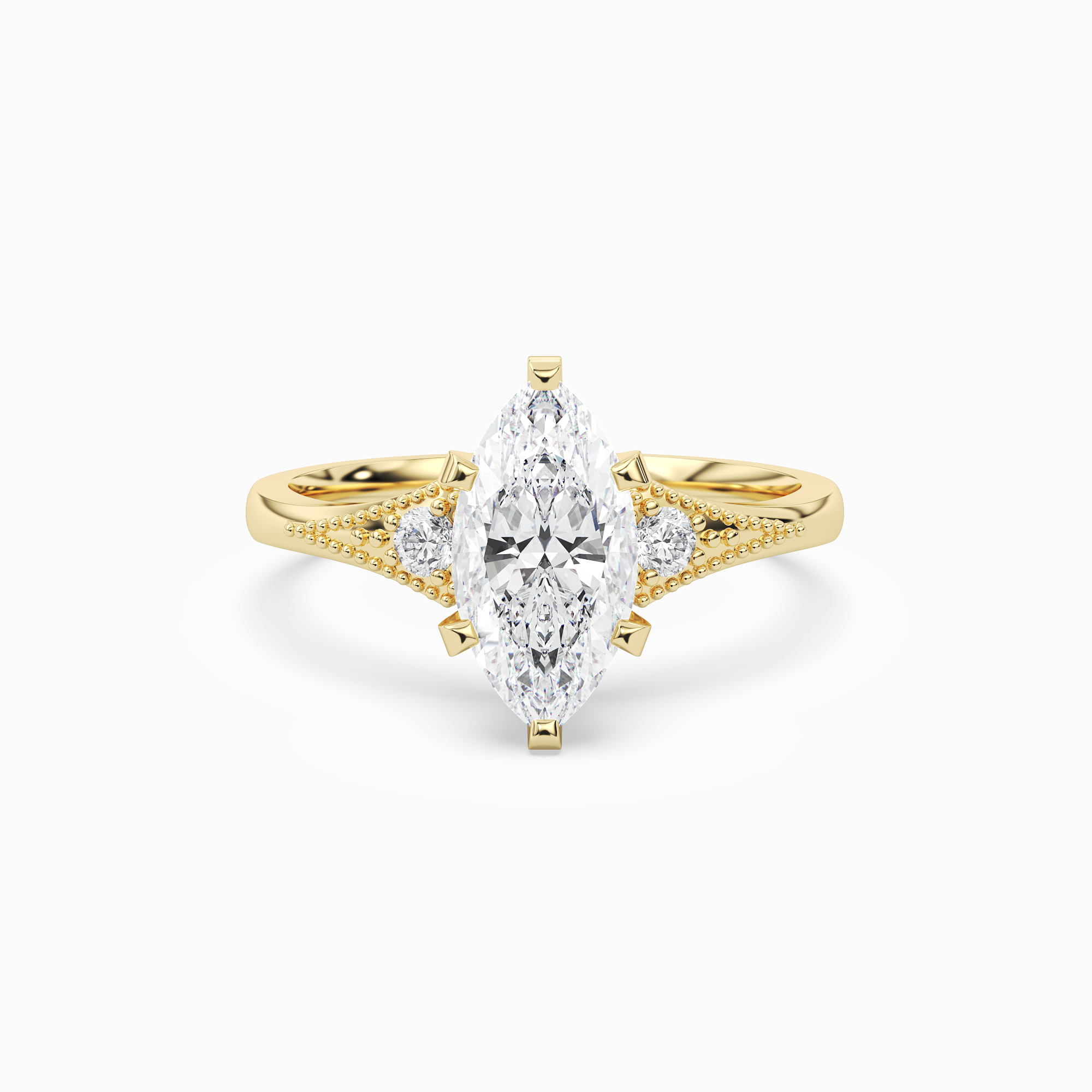 Marquise Milgrain Shoulder Side Stone Ring in 14K Yellow Gold main white