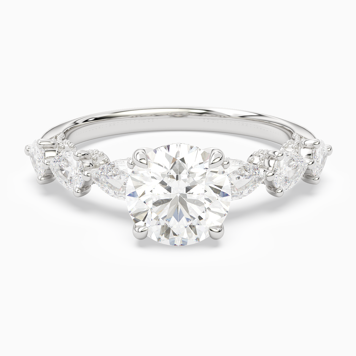 Round Crescent Pear Side Stone in 18K White Gold main white