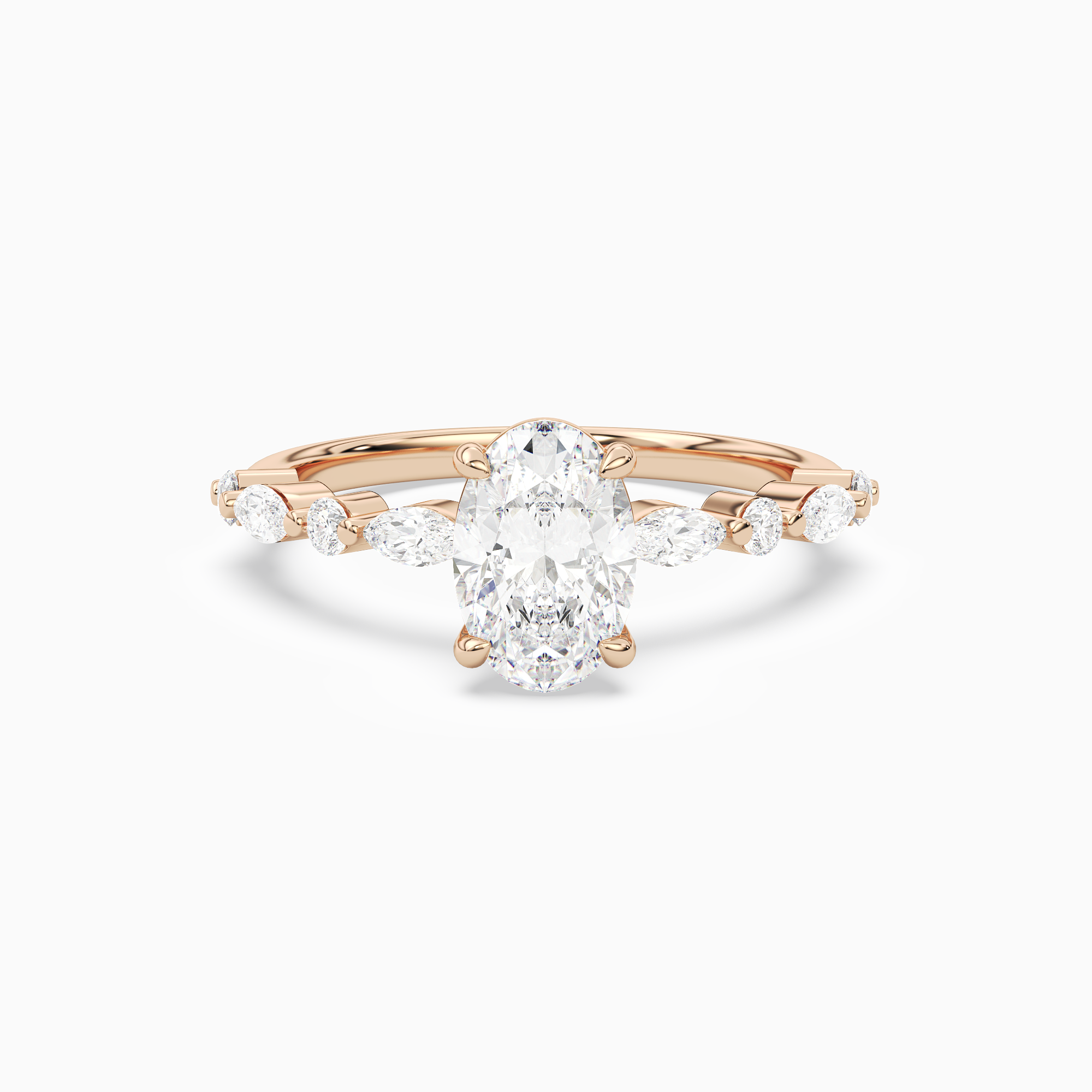 Oval Mixed-Shaped Shoulder Accent Ring in 14K Rose Gold main white