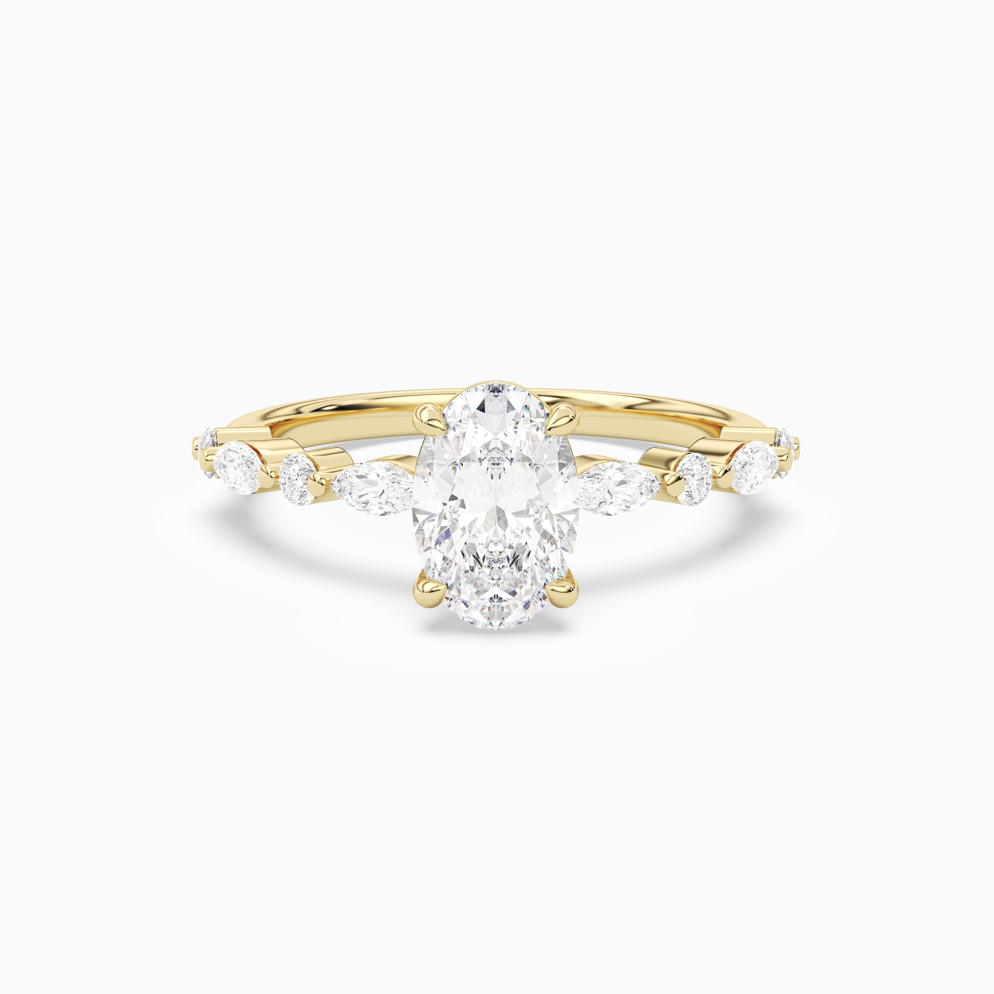 Oval Mixed-Shaped Shoulder Accent Ring in 14K Yellow Gold main white