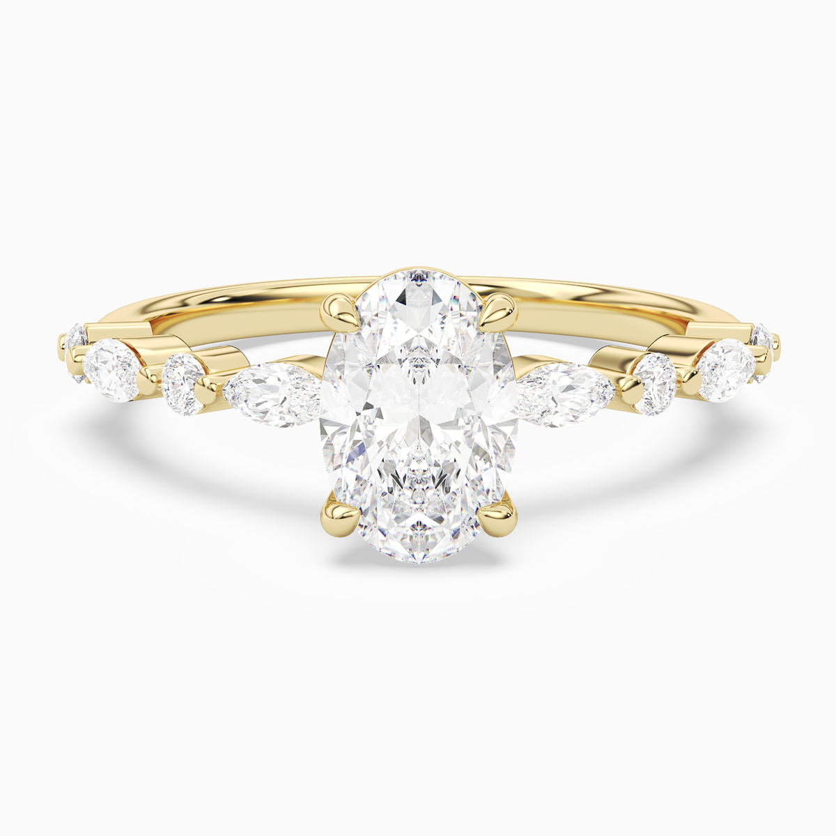 Oval Mixed-Shaped Shoulder Accent Ring in 14K Yellow Gold main white
