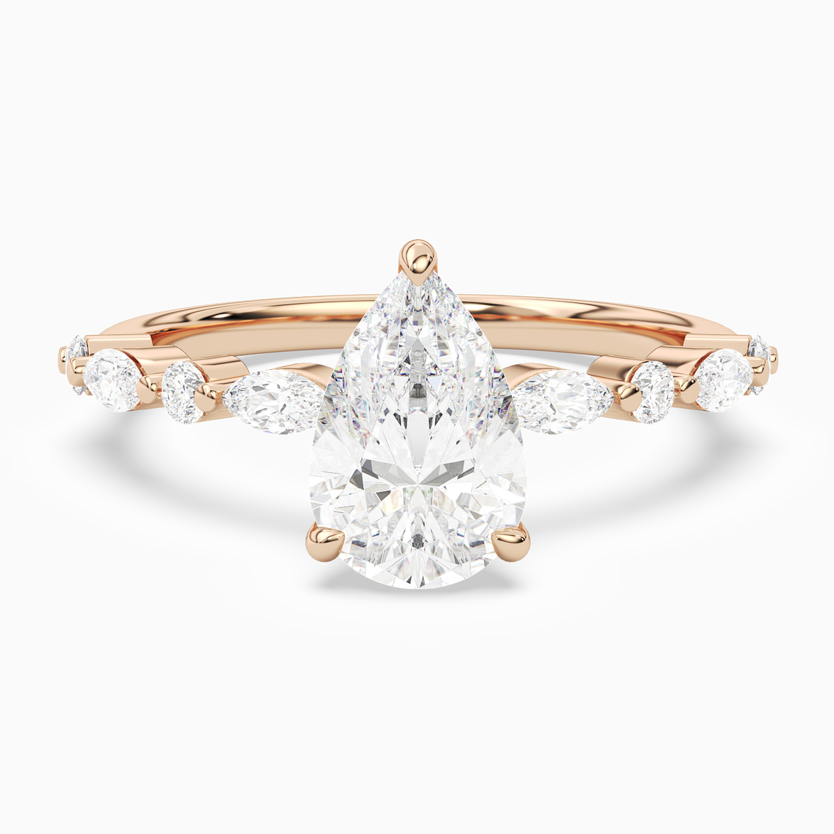 Pear Mixed-Shaped Shoulder Accent Ring in 14K Rose Gold main white
