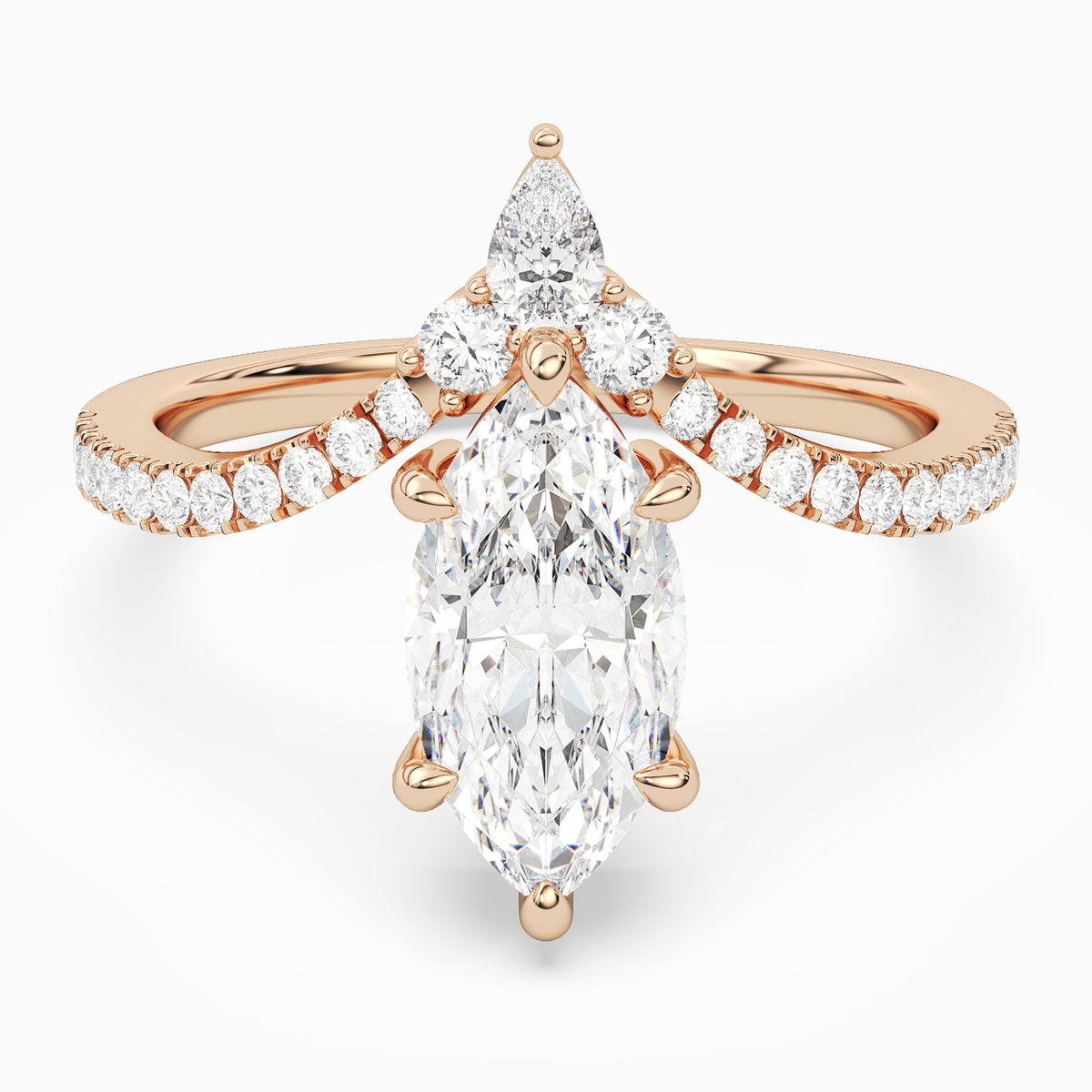 Marquise Tiara Accent Side Stone in 14K Rose Gold main white