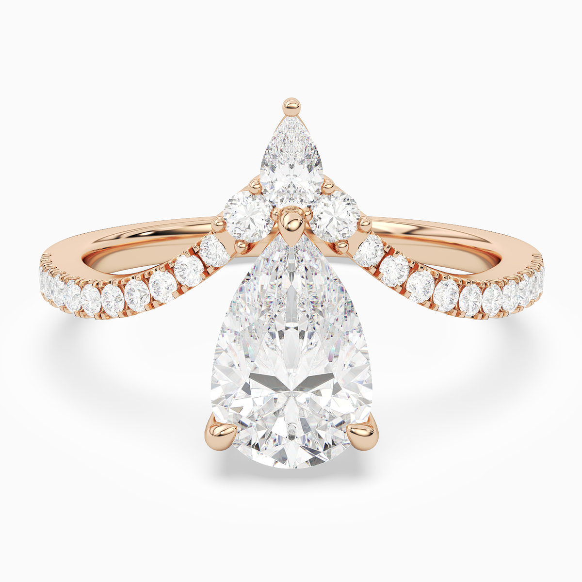 Pear Tiara Accent Side Stone in 14K Rose Gold main white