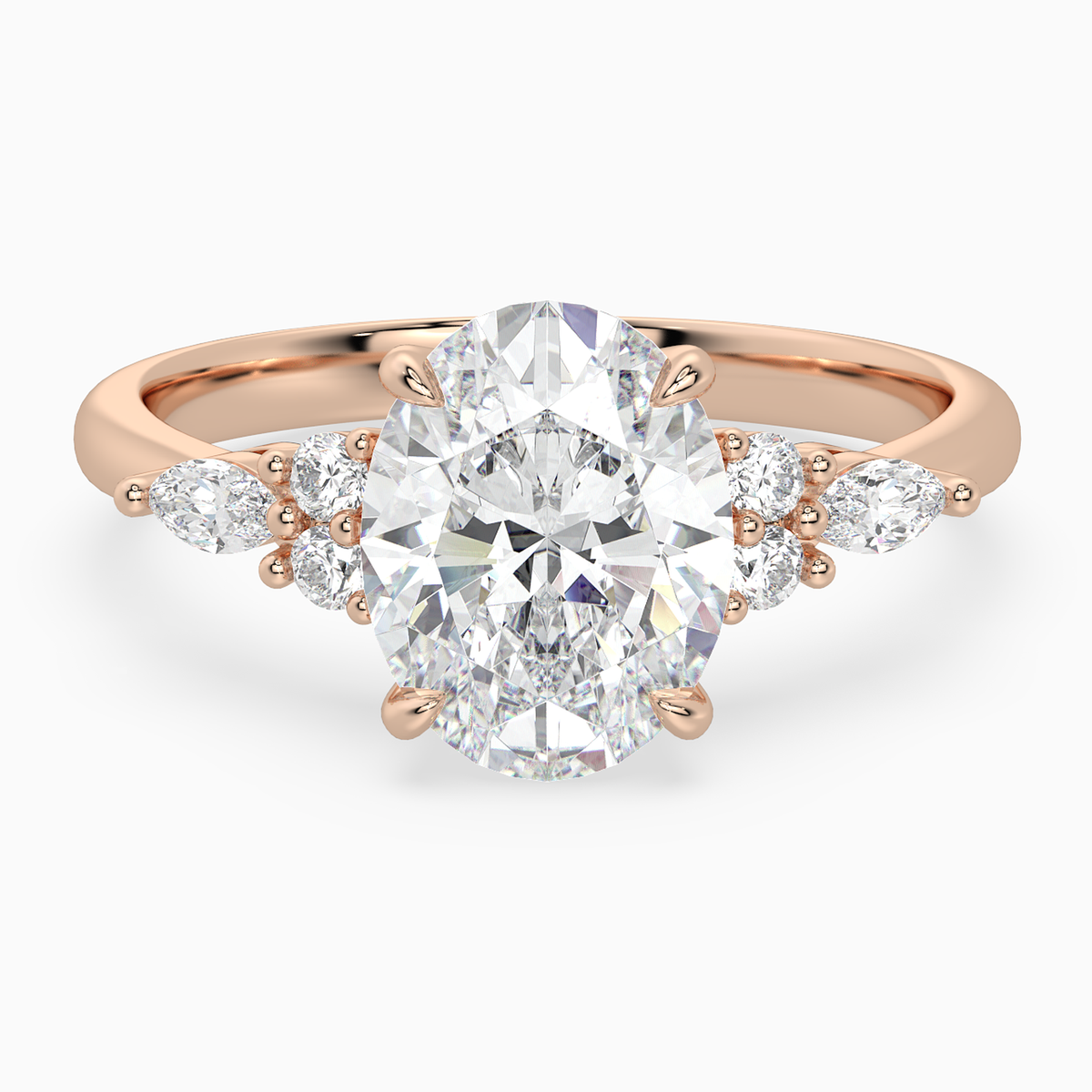 Oval Composite Floral Side Stone in 14K Rose Gold main white