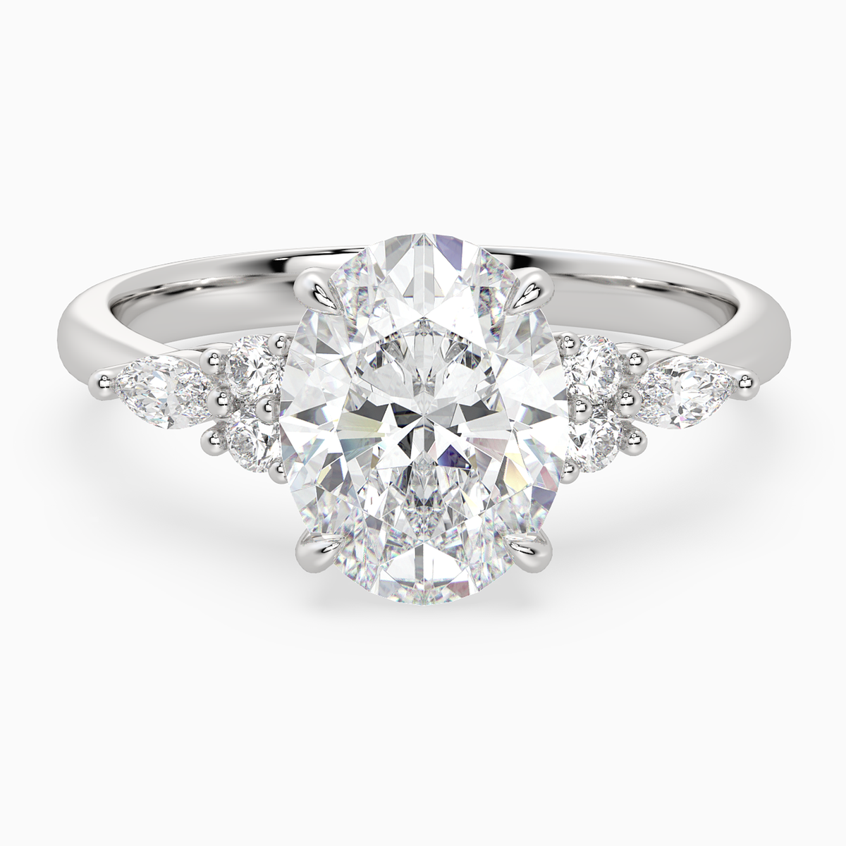 Oval Composite Floral Side Stone in 14K White Gold main white