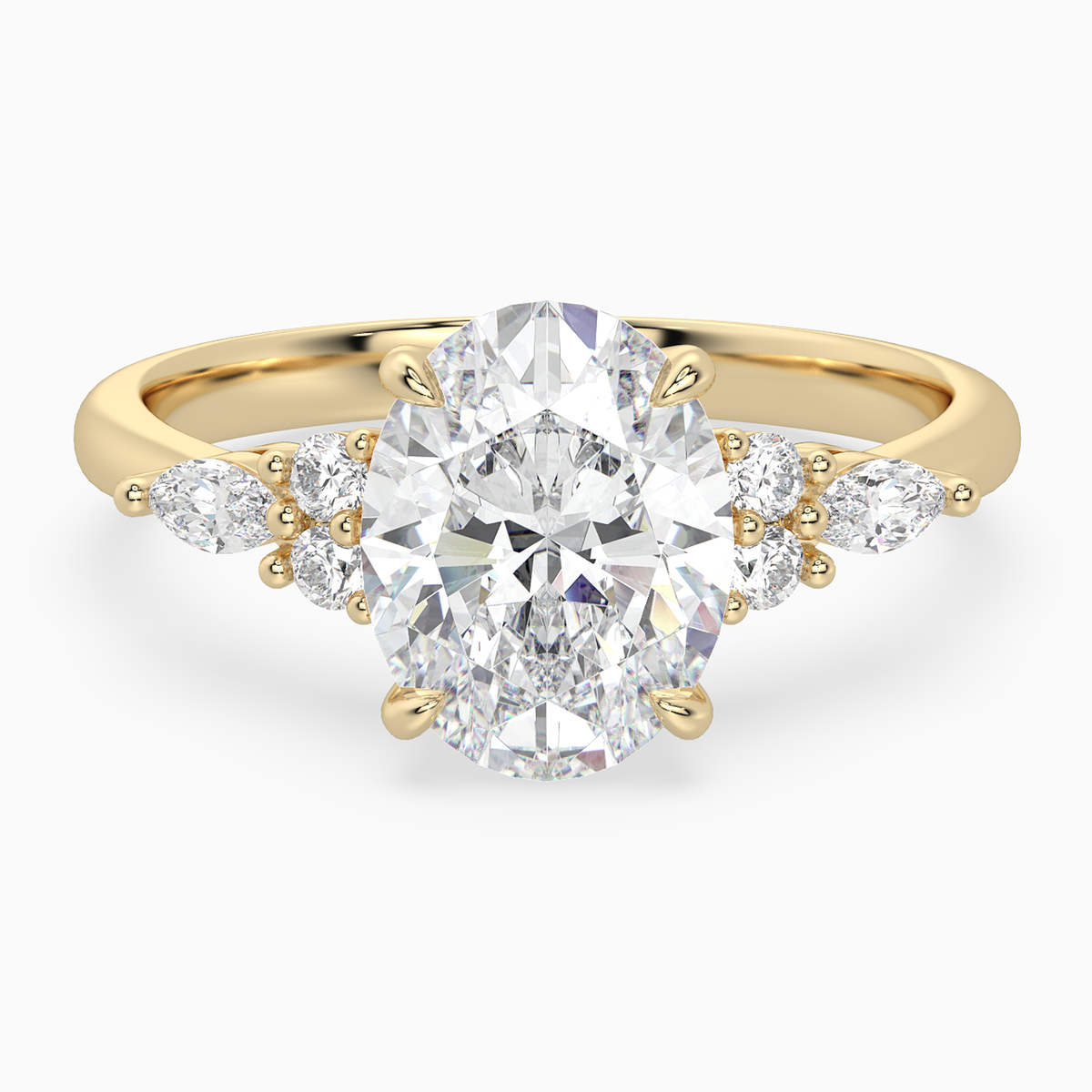 Oval Composite Floral Side Stone in 14K Yellow Gold main white