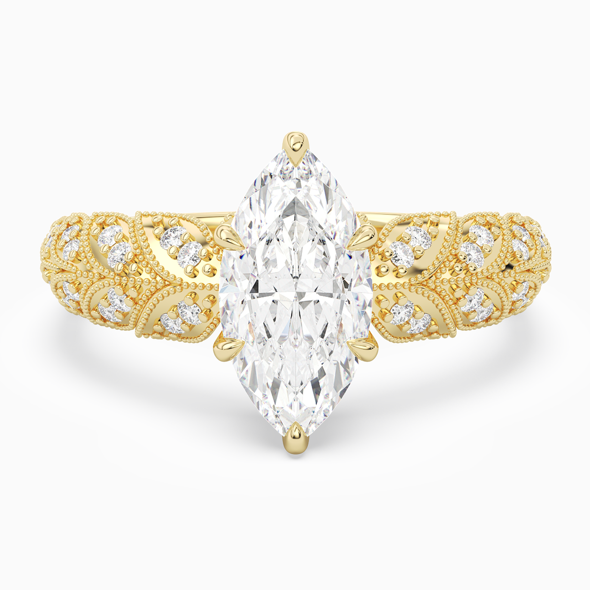 Marquise Laurel Nature Side Stone in 18K Yellow Gold main white