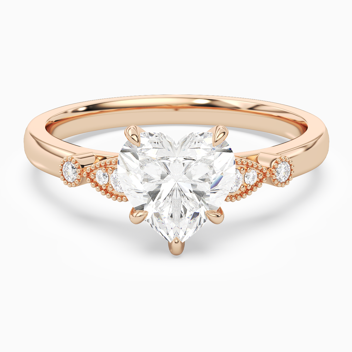 Heart Pear Scroll Side Stone in 14K Rose Gold main white