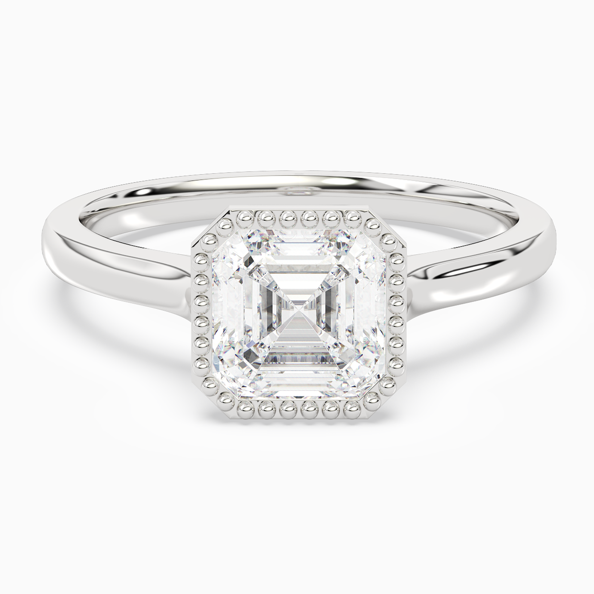 Asscher Milgrain Bezel Solitaire in 14K White Gold main white