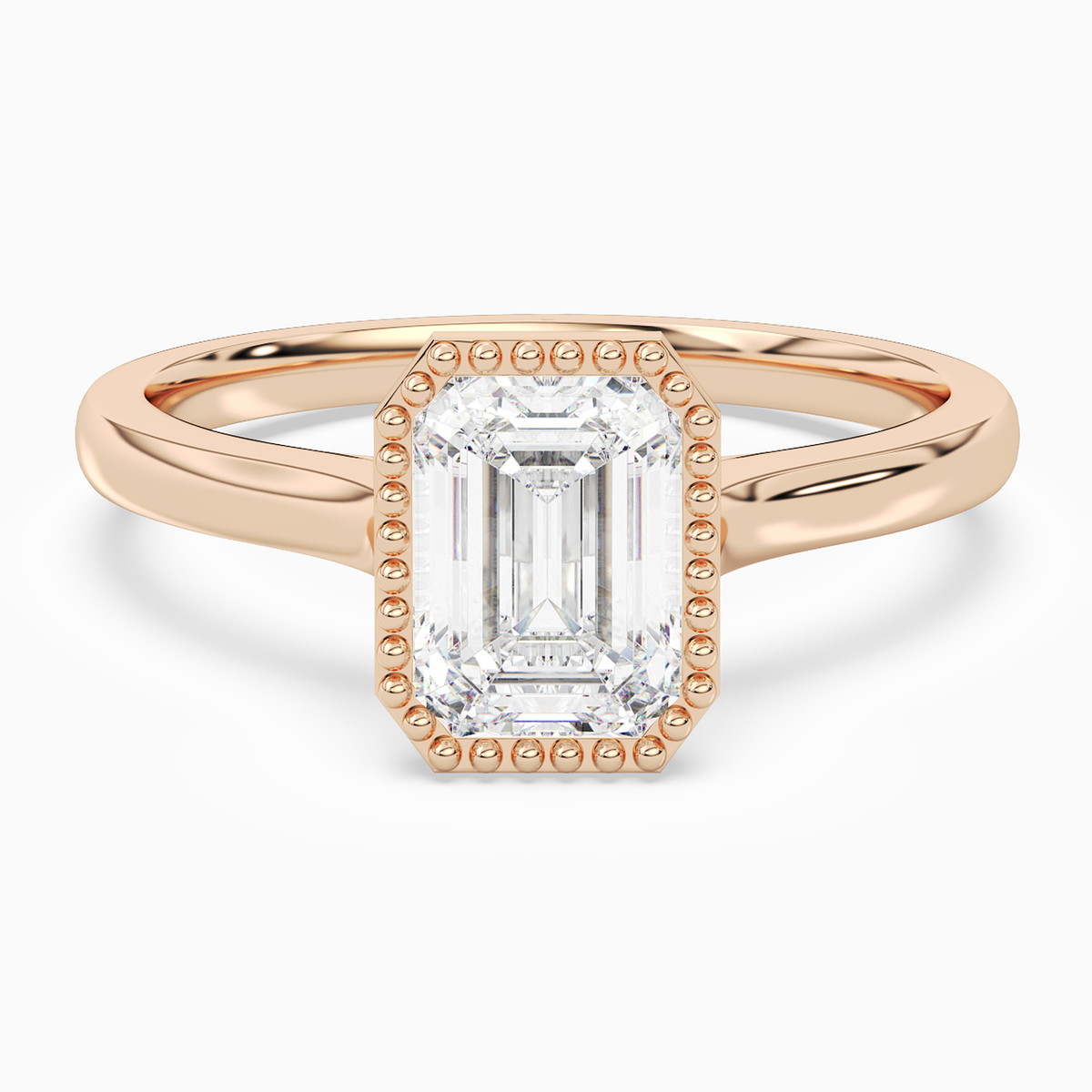 Emerald Milgrain Bezel Solitaire in 14K Rose Gold main white