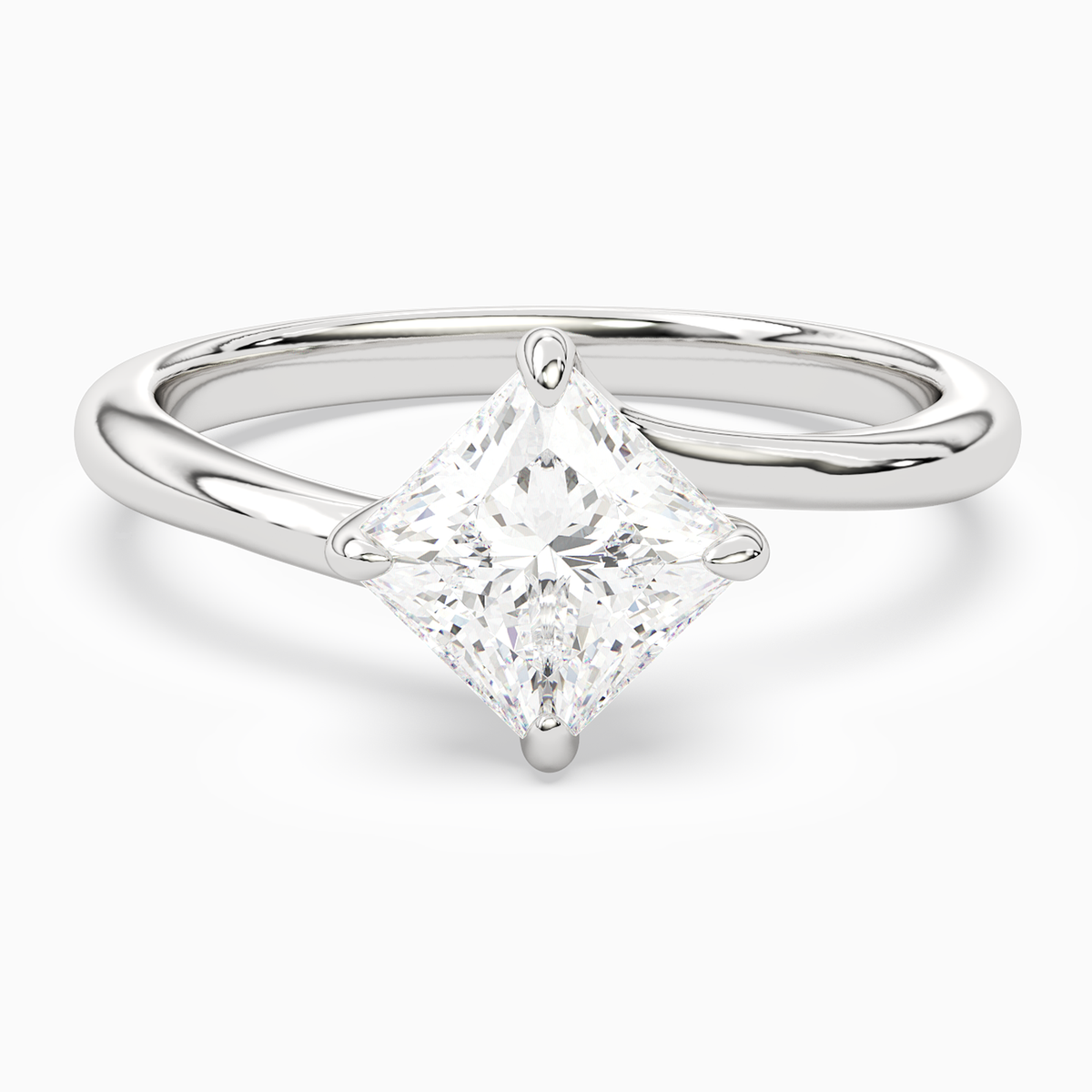 Princess Bypass Solitaire in 14K White Gold main white