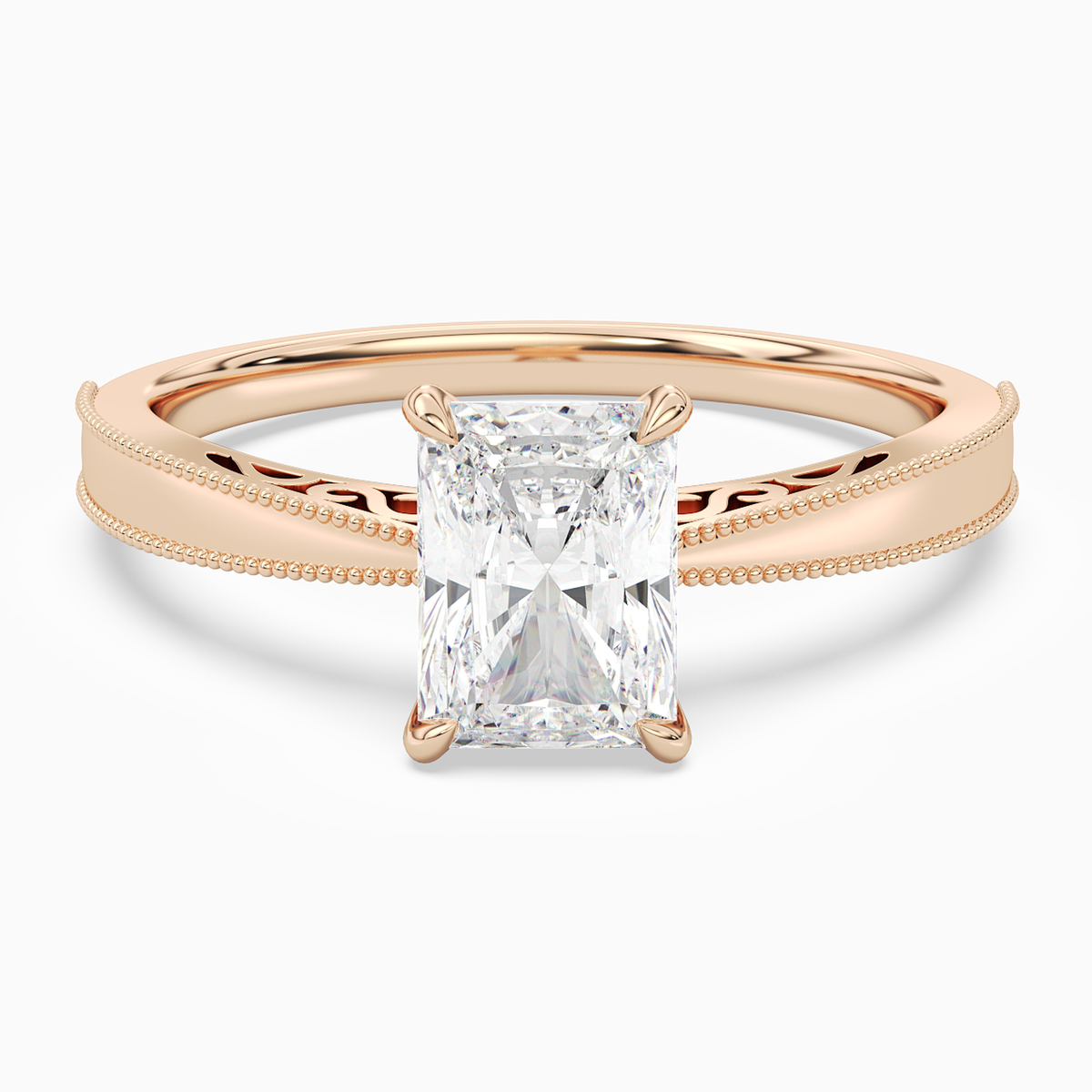 Radiant Milgrain Edge Solitaire in 14K Rose Gold main white