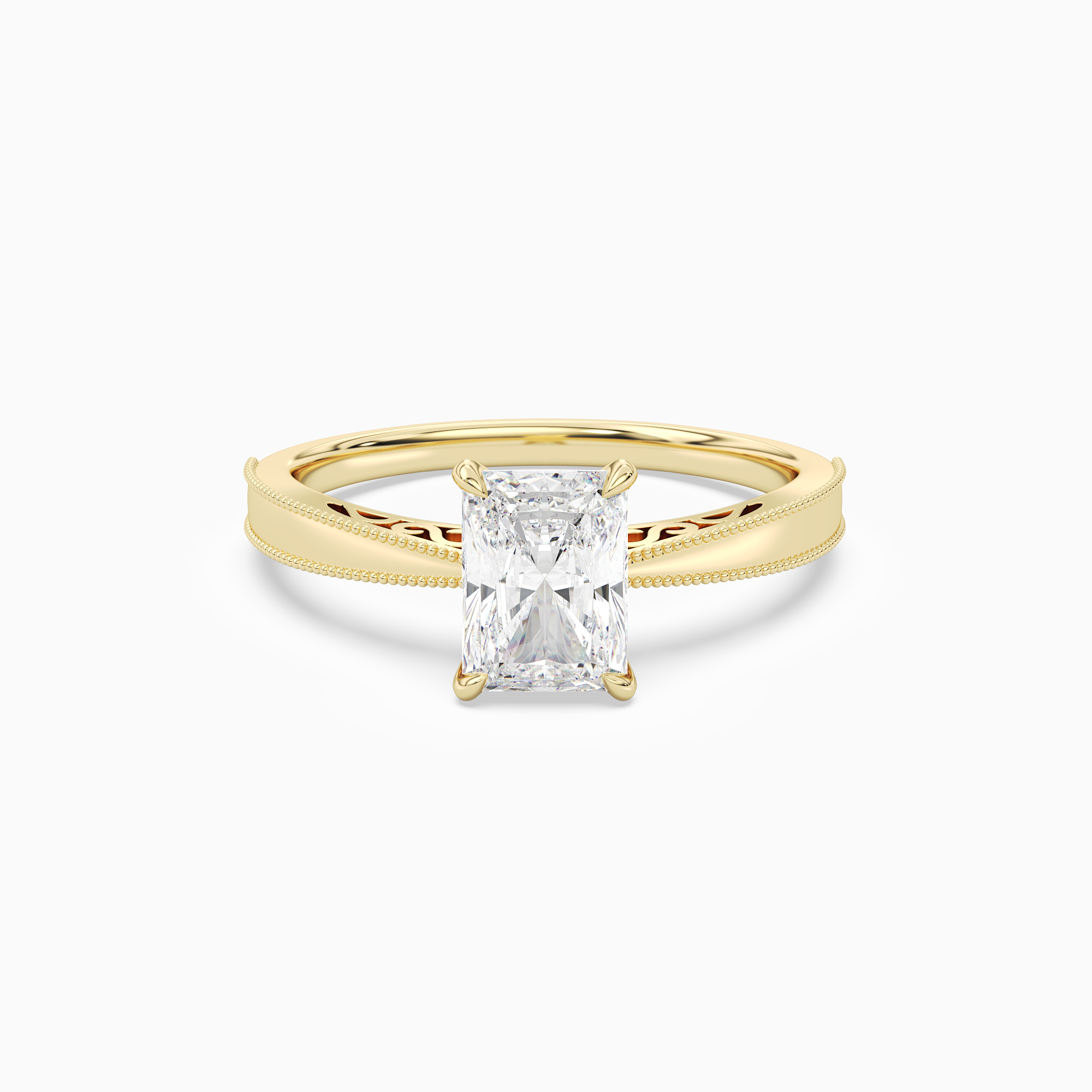 Radiant Milgrain Edge Solitaire in 14K Yellow Gold main white