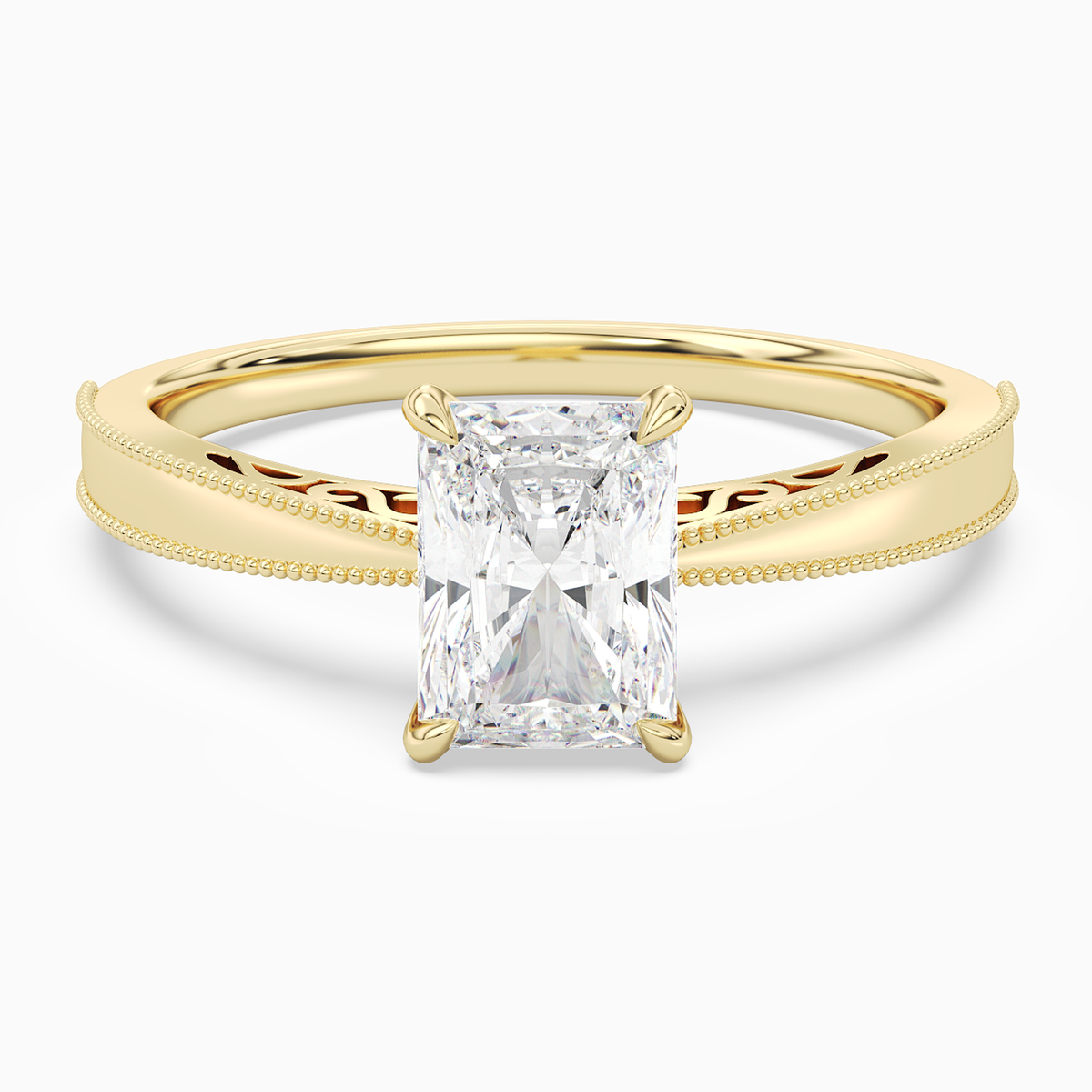 Radiant Milgrain Edge Solitaire in 14K Yellow Gold main white