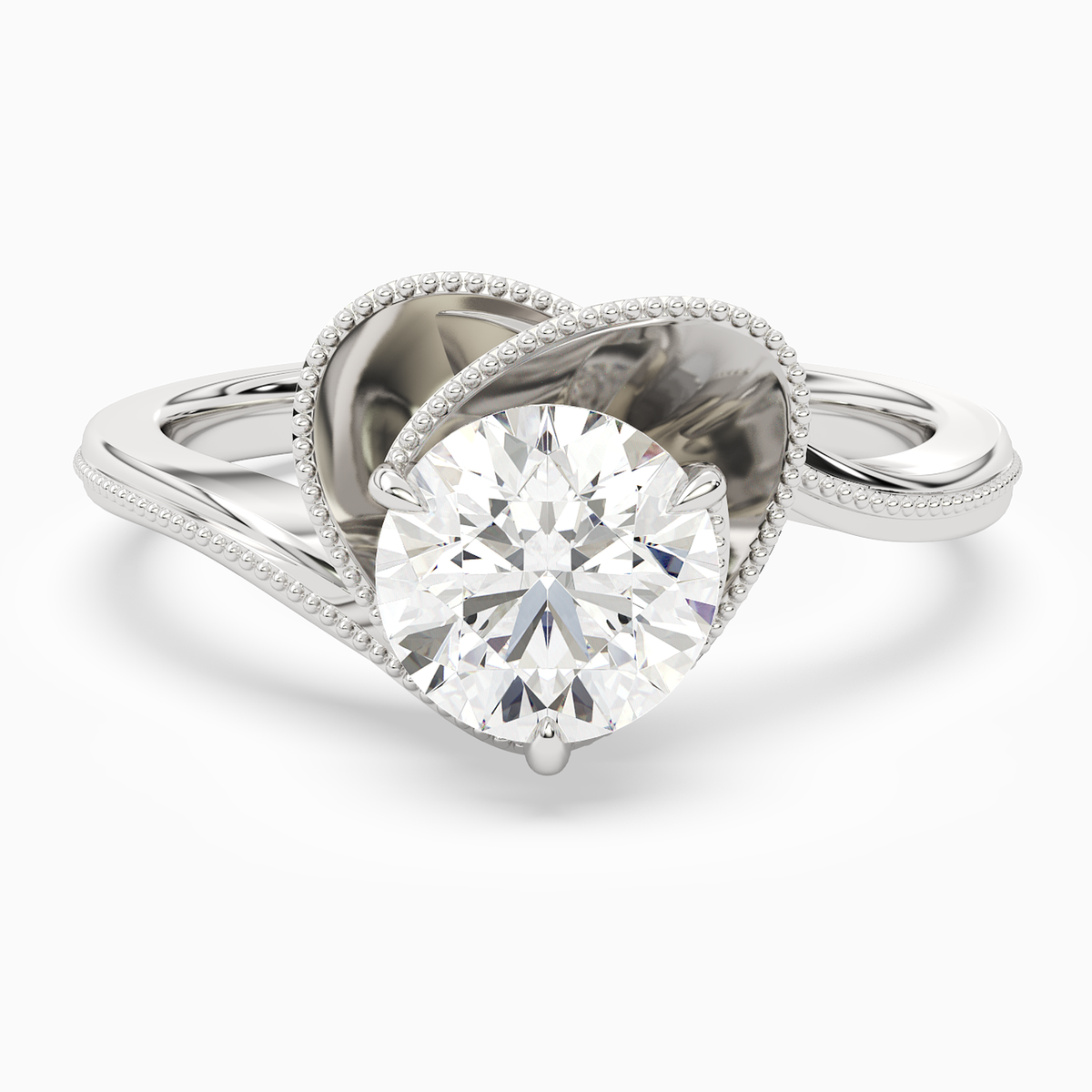Round Natural-Inspired Crossover Solitaire in 14K White Gold main white