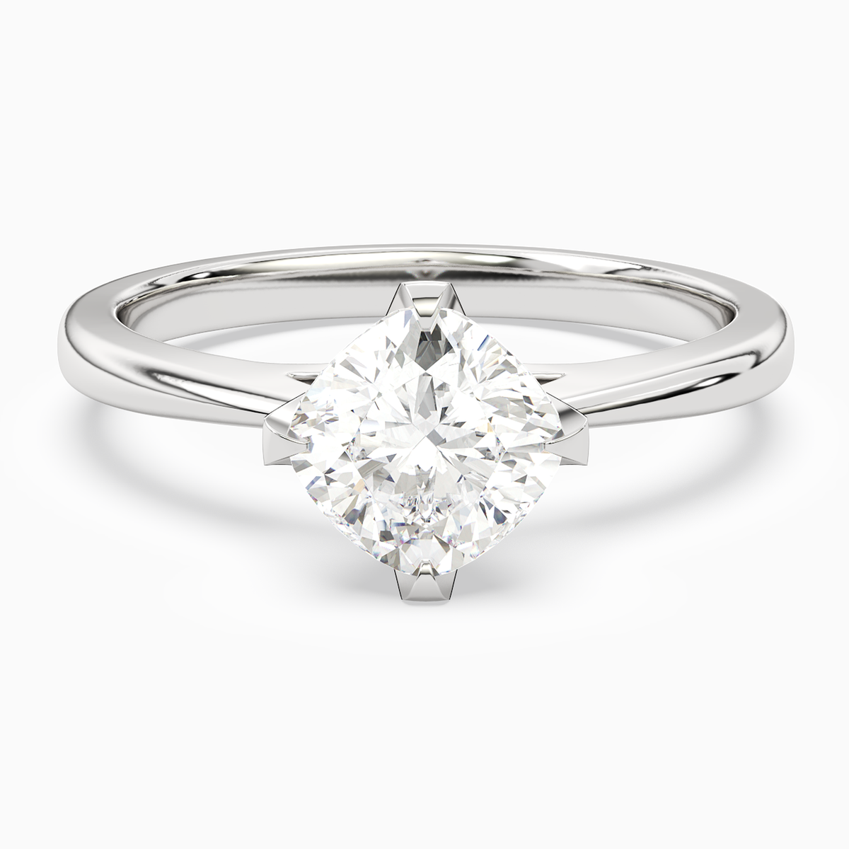 Cushion Petal Head Solitaire in 18K White Gold main white