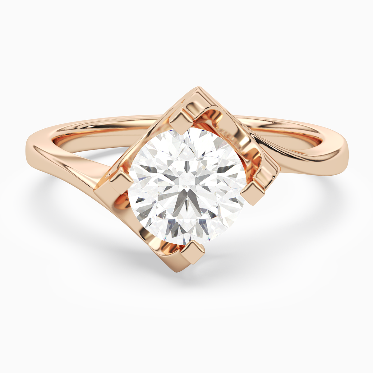 Round Bypass Solitaire in 14K Rose Gold main white