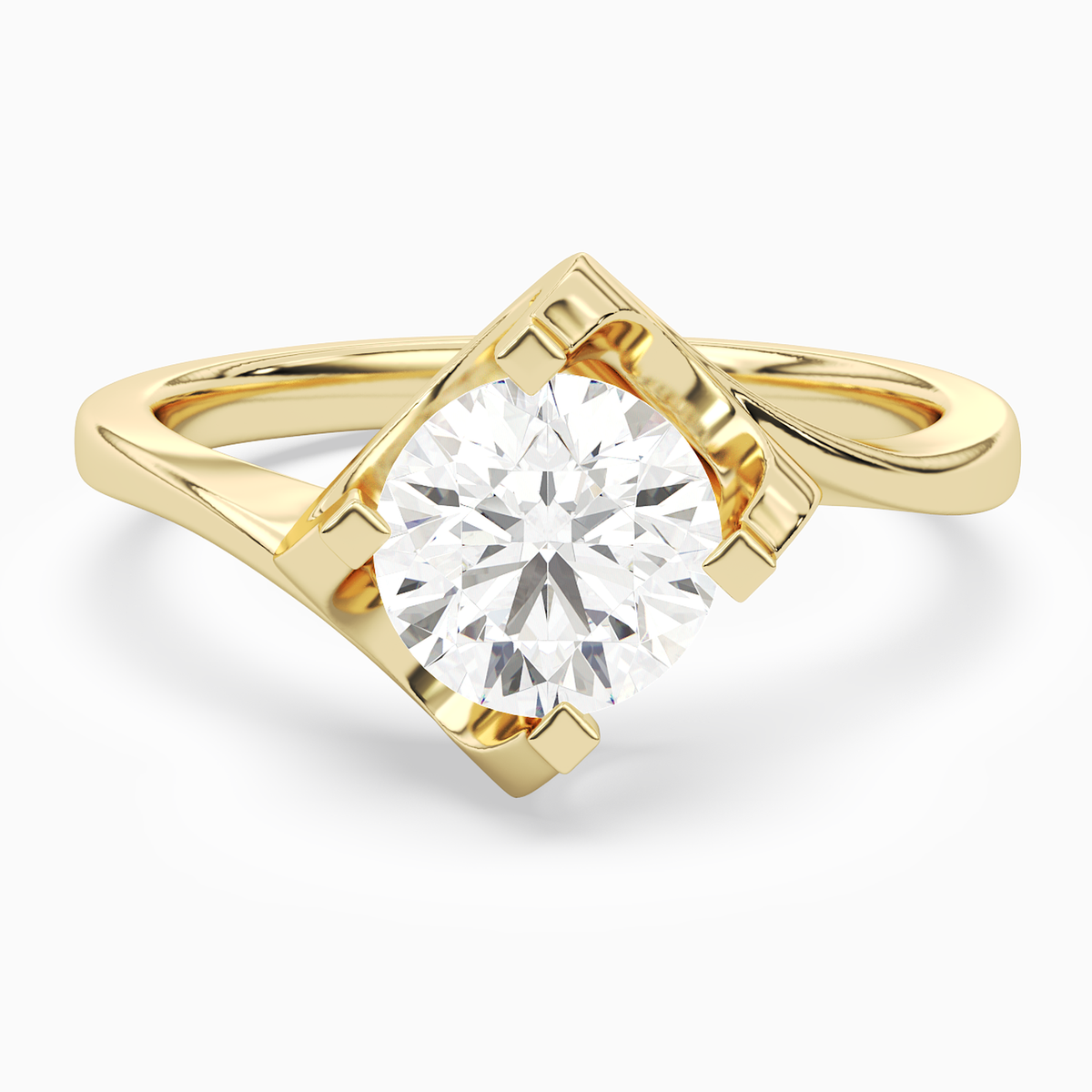 Round Bypass Solitaire in 18K Yellow Gold main white