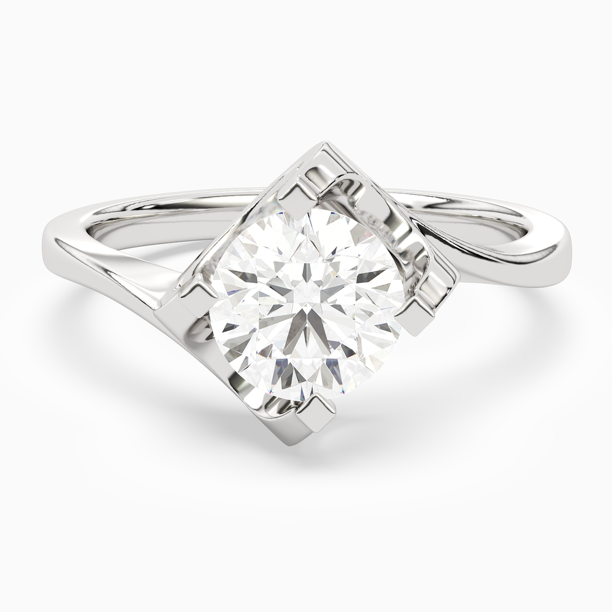 Round Bypass Solitaire in Platinum main white