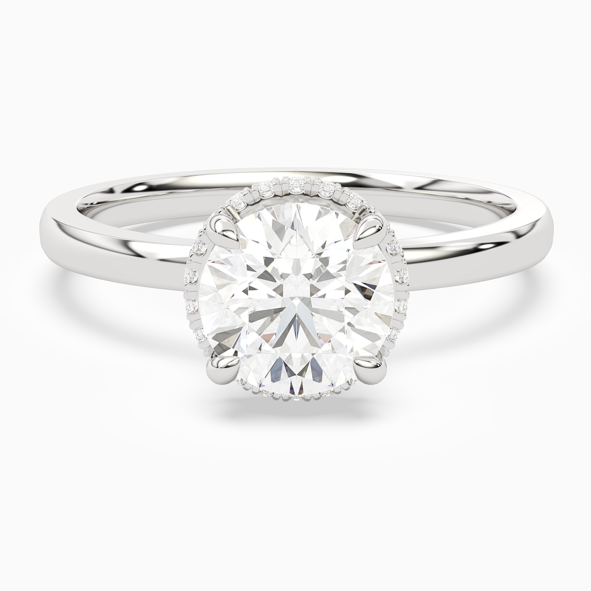 Round Double Hidden Halo Plain in 14K White Gold main white