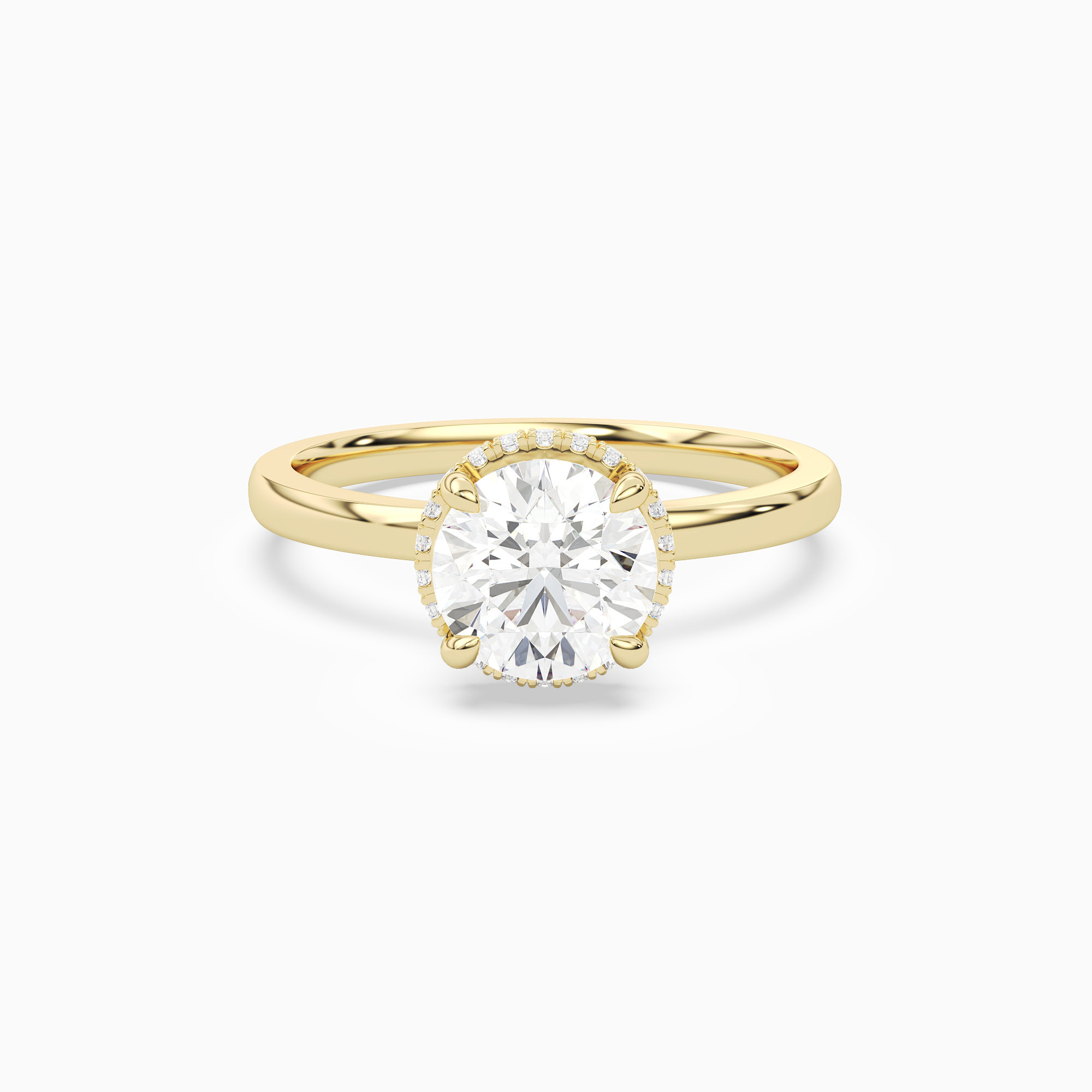 Round Double Hidden Halo Plain in 14K Yellow Gold main white