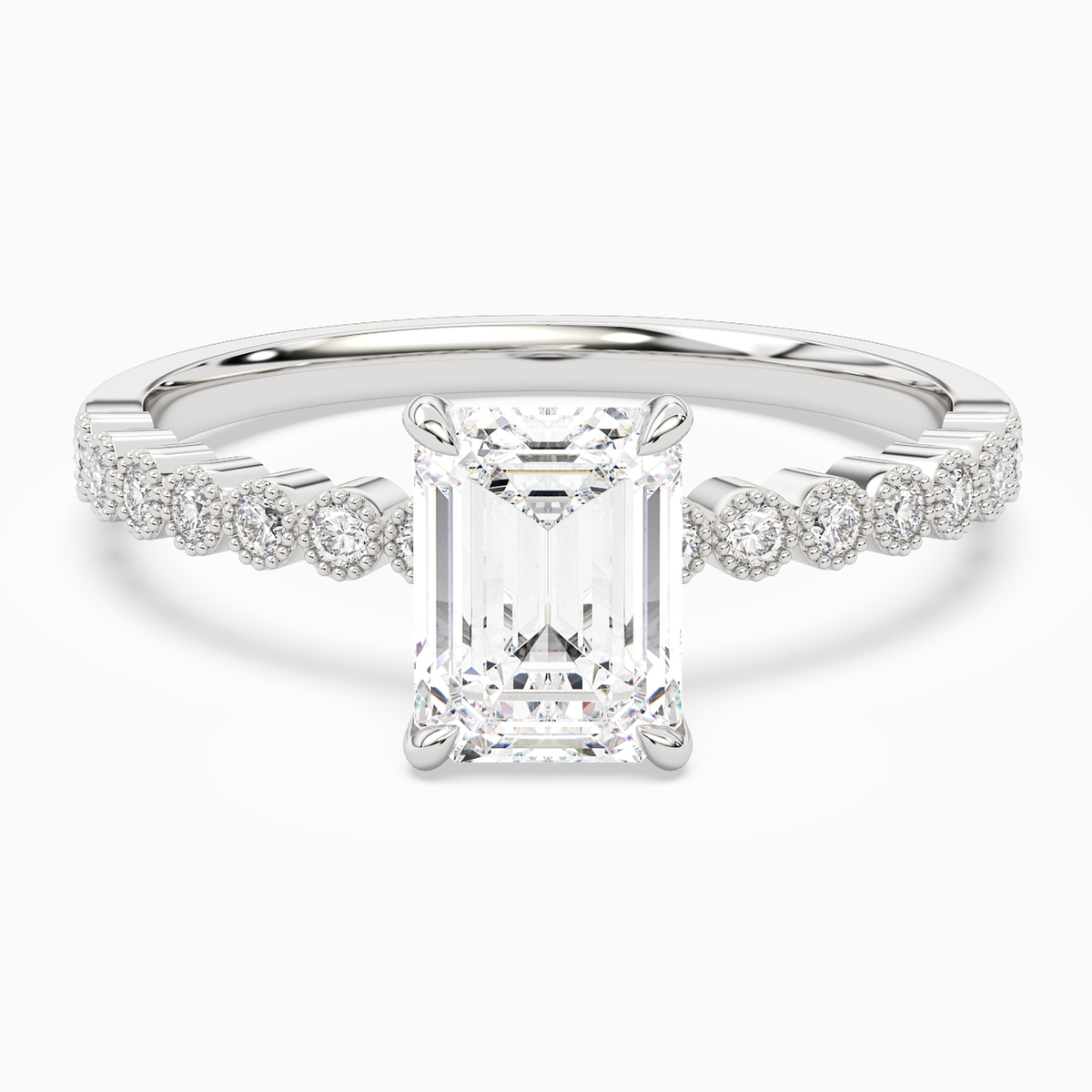 Emerald Accent Shoulder Solitaire in 14K White Gold main white