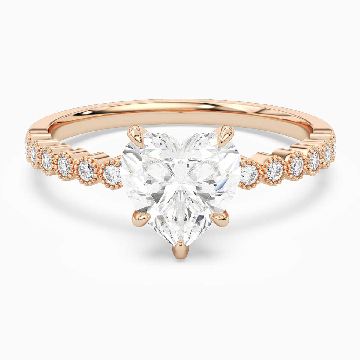 Heart Accent Shoulder Solitaire in 14K Rose Gold main white